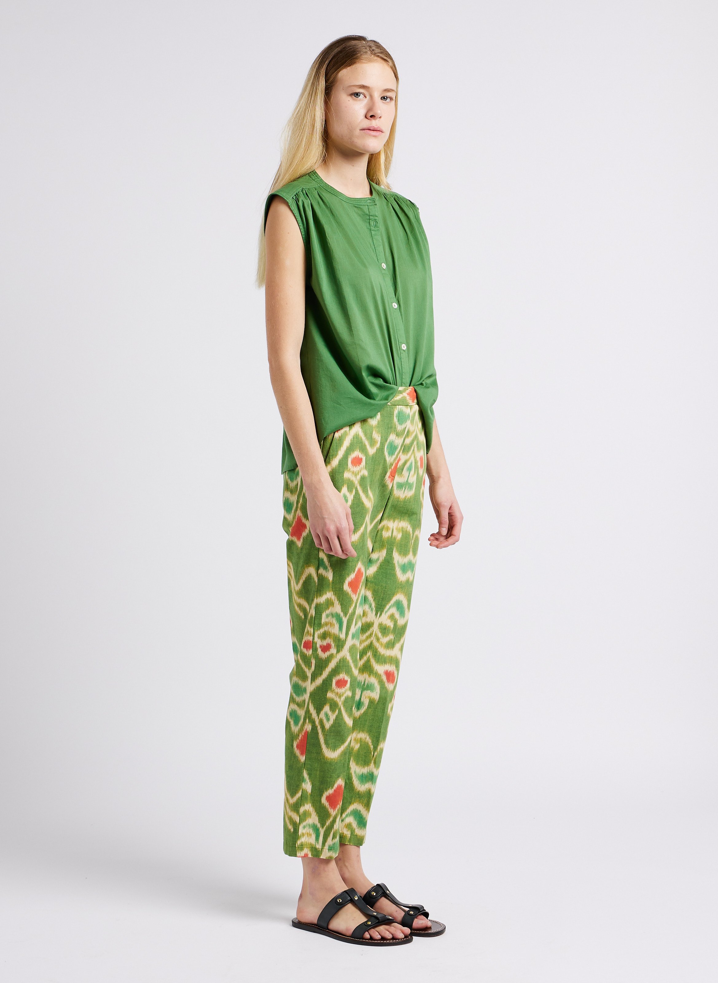 Pantalon droit en coton imprimé DIEGA Vert