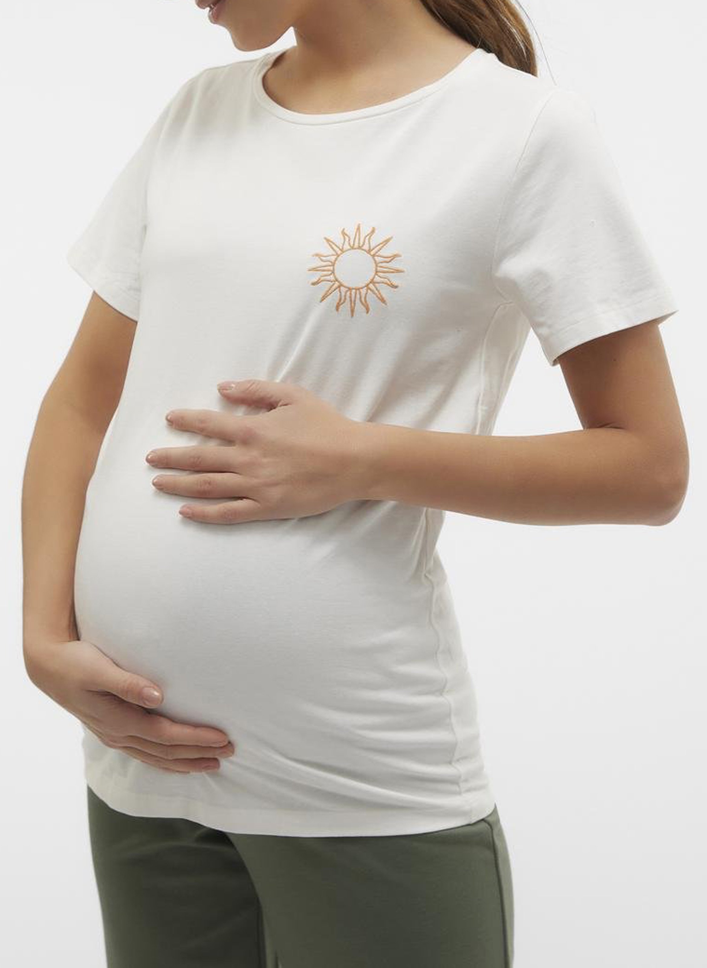 Straight organic cotton-blend round-neck T-shirt MAMALICIOUS White