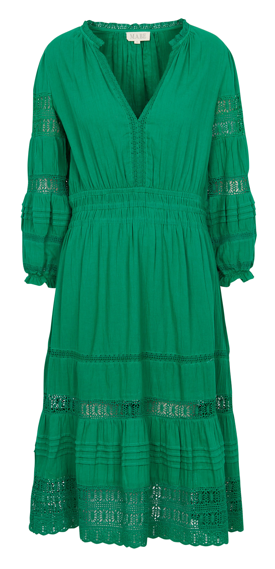 Robe midi col V en coton M.A.B.E Vert