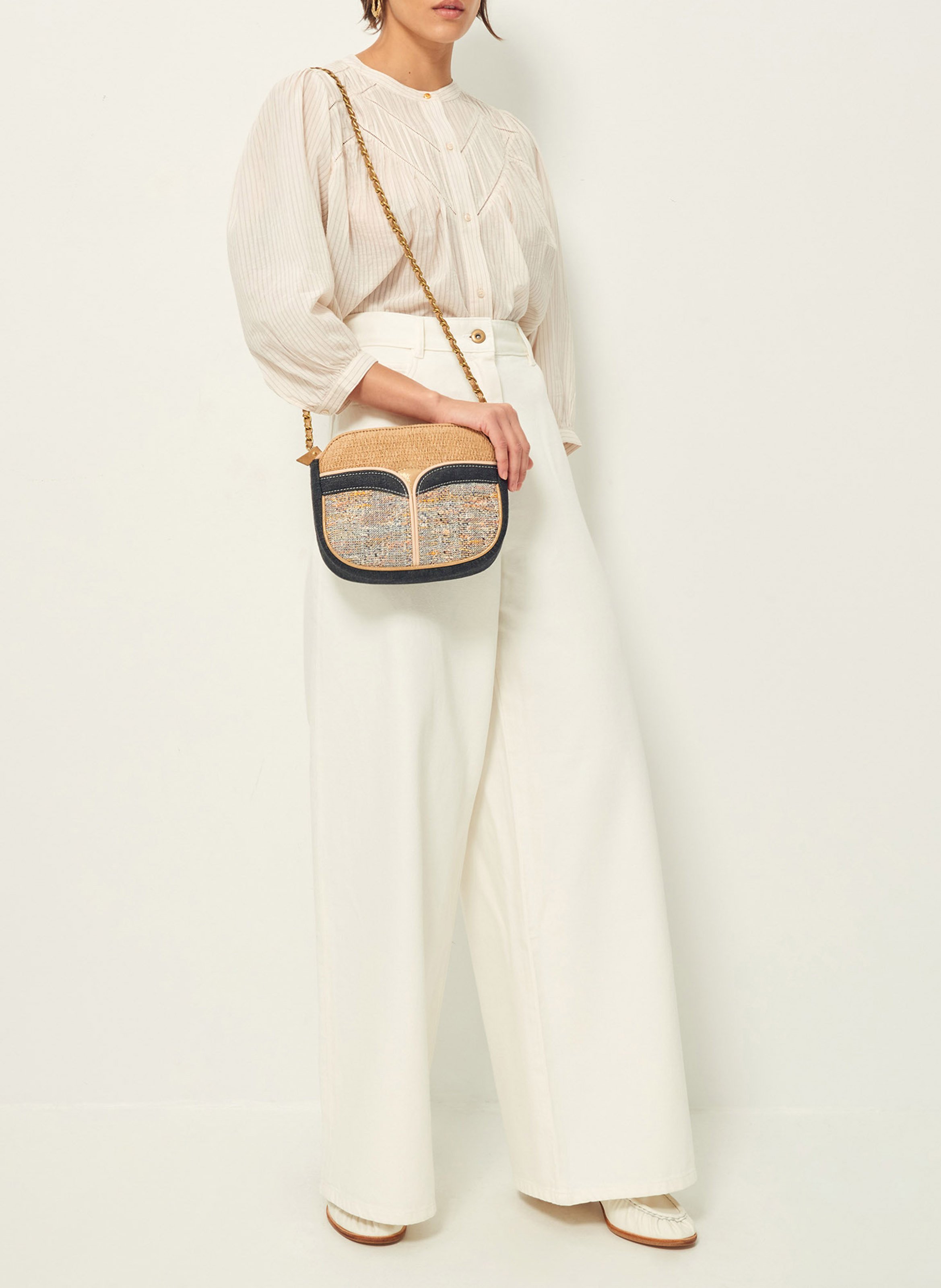 Chemise ample col mao en coton mélangé SESSUN Blanc