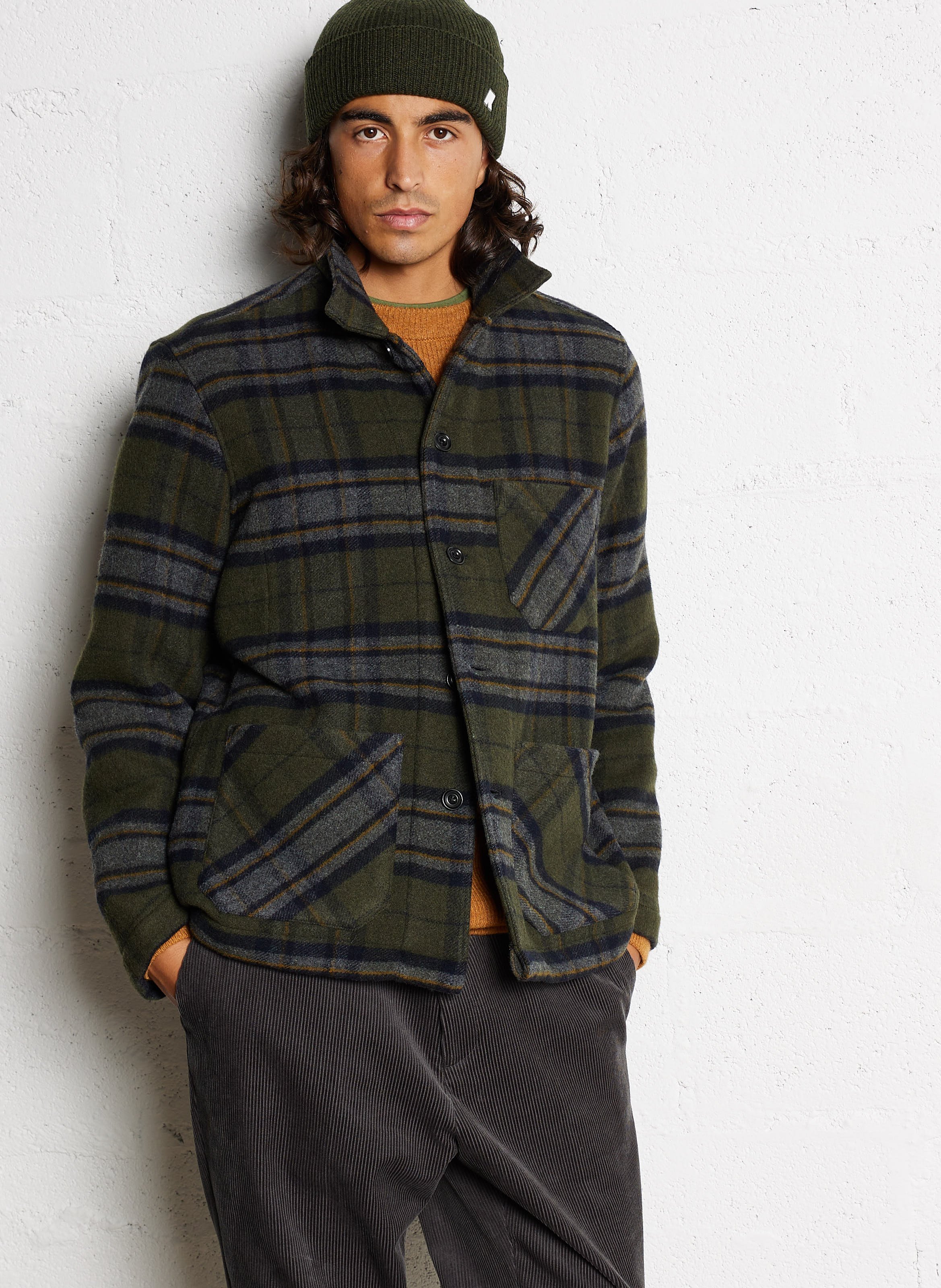 Veste col classique à carreaux en laine mélangée HARTFORD Vert