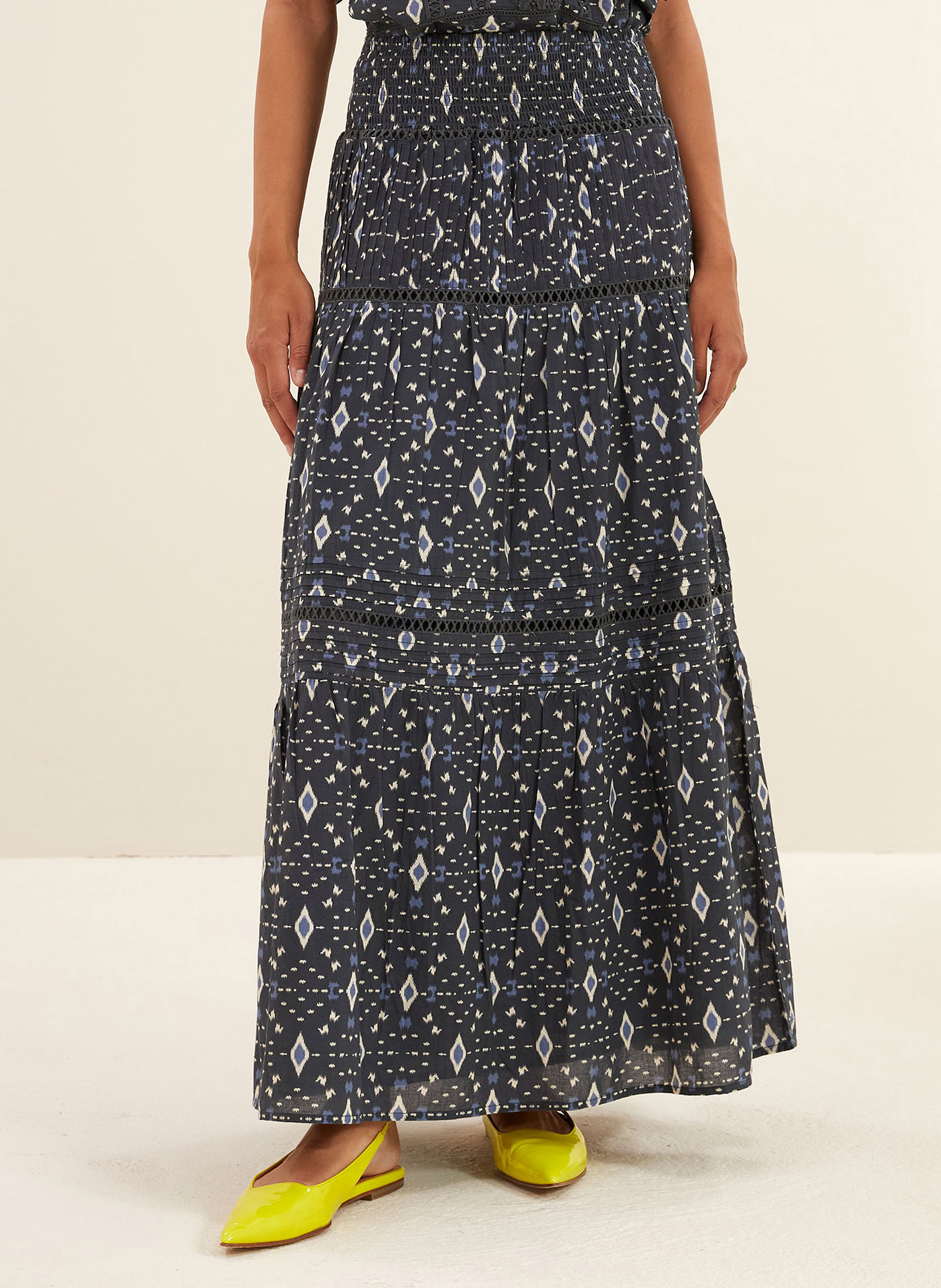 Long printed organic cotton skirt BY BAR Blue