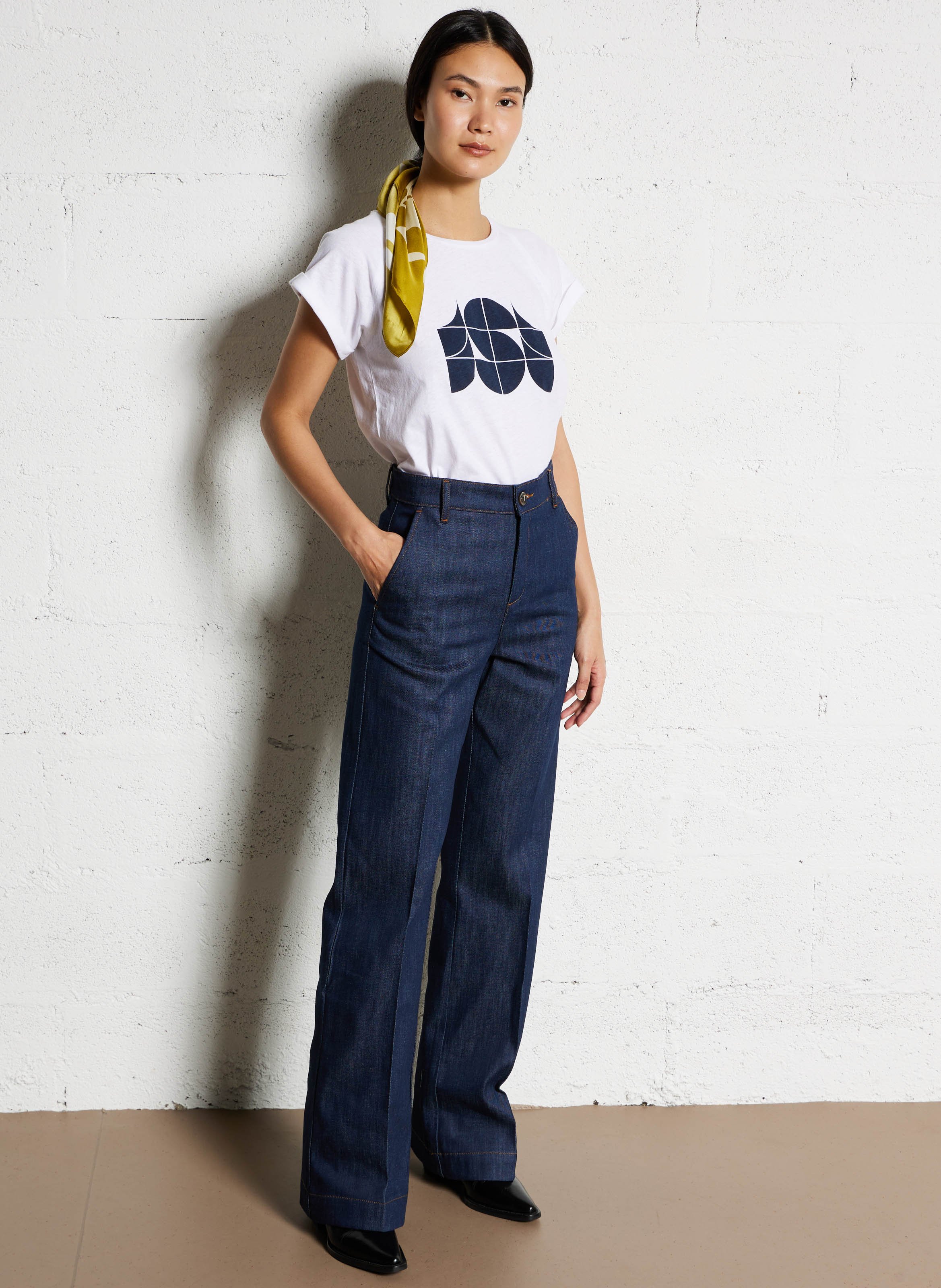 T-shirt met ronde hals en zeefdruk | katoenblend Wit