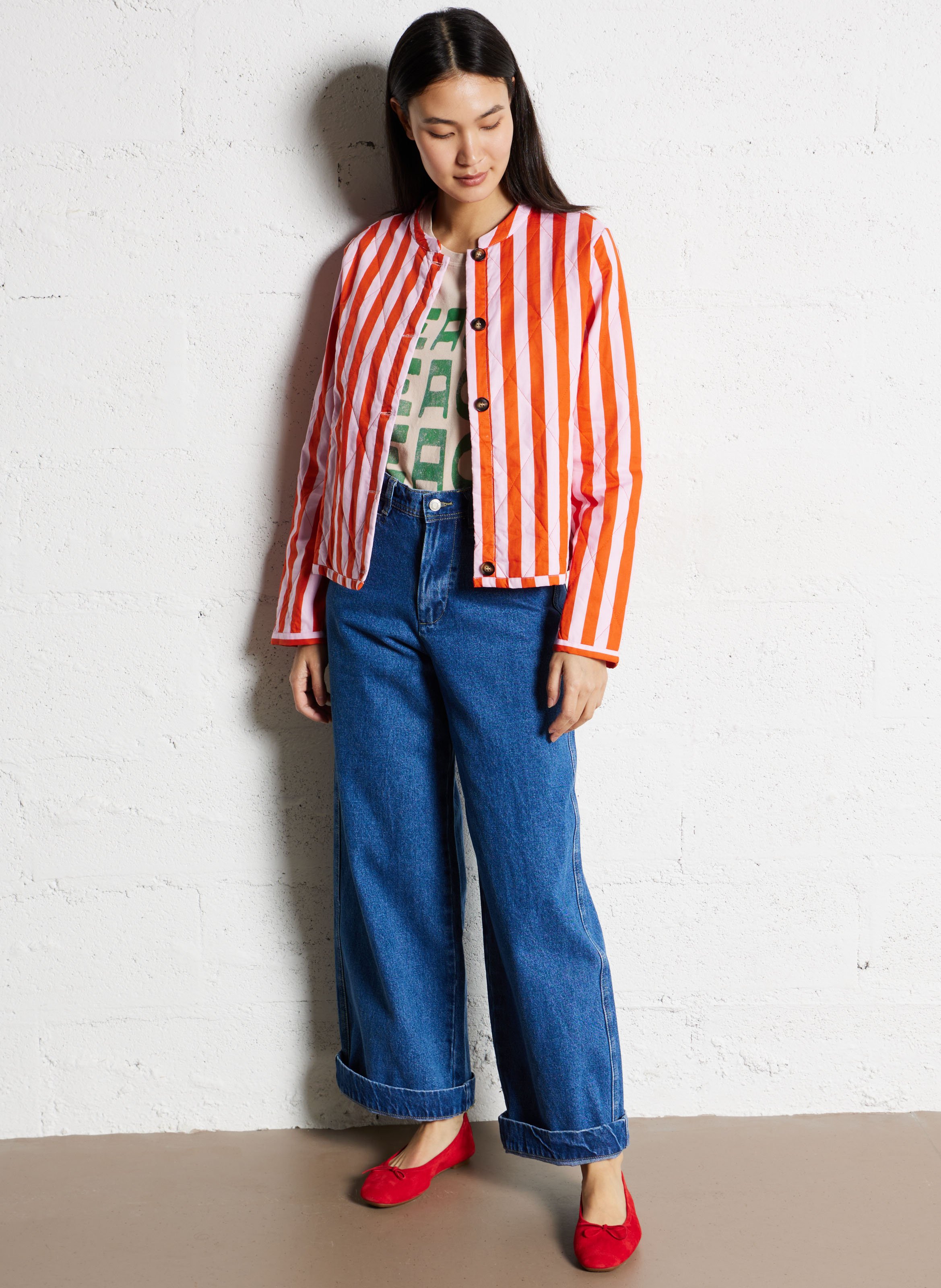 Veste col rond à rayures en coton LOLLYS LAUNDRY Rouge