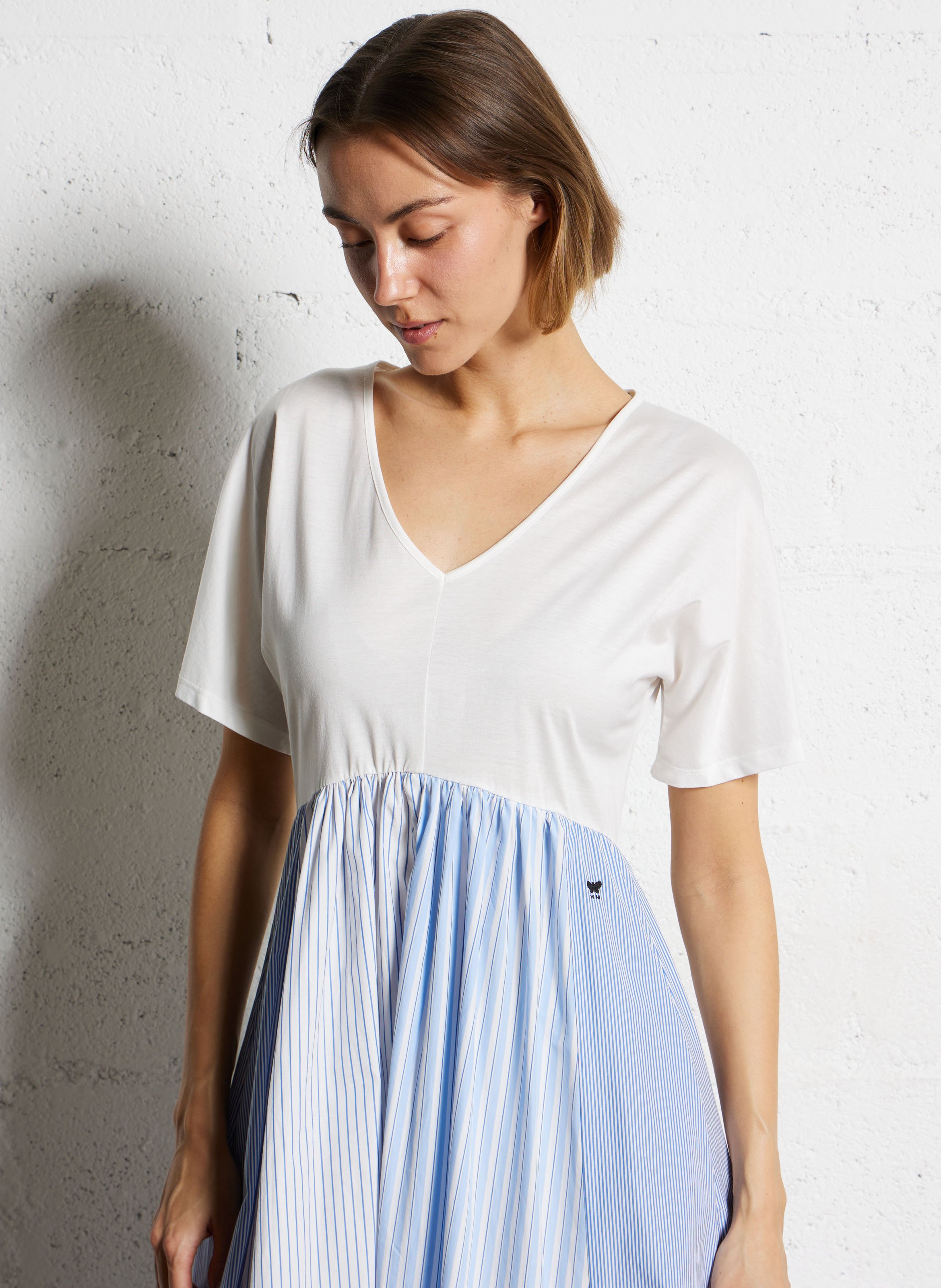 Midi-A-Linie-Kleid in Bicolor Weiss