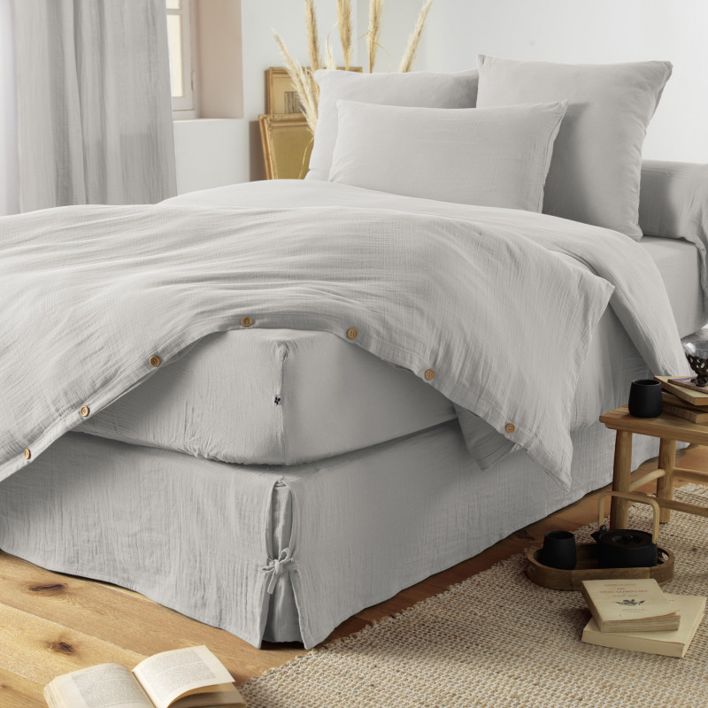 "Gaïa" cotton gauze bed skirt for all sizes Grey