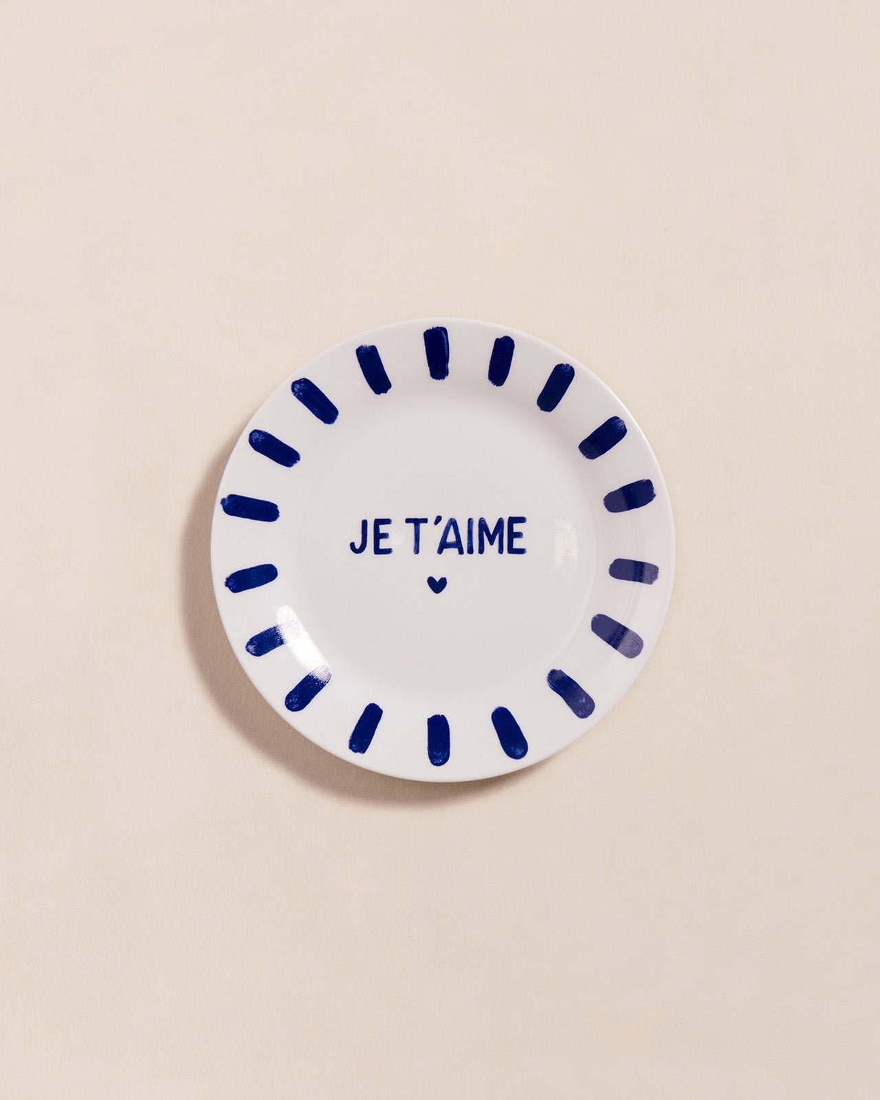 L'assiette à dessert je t'aime en porcelaine EMOI EMOI Bleu