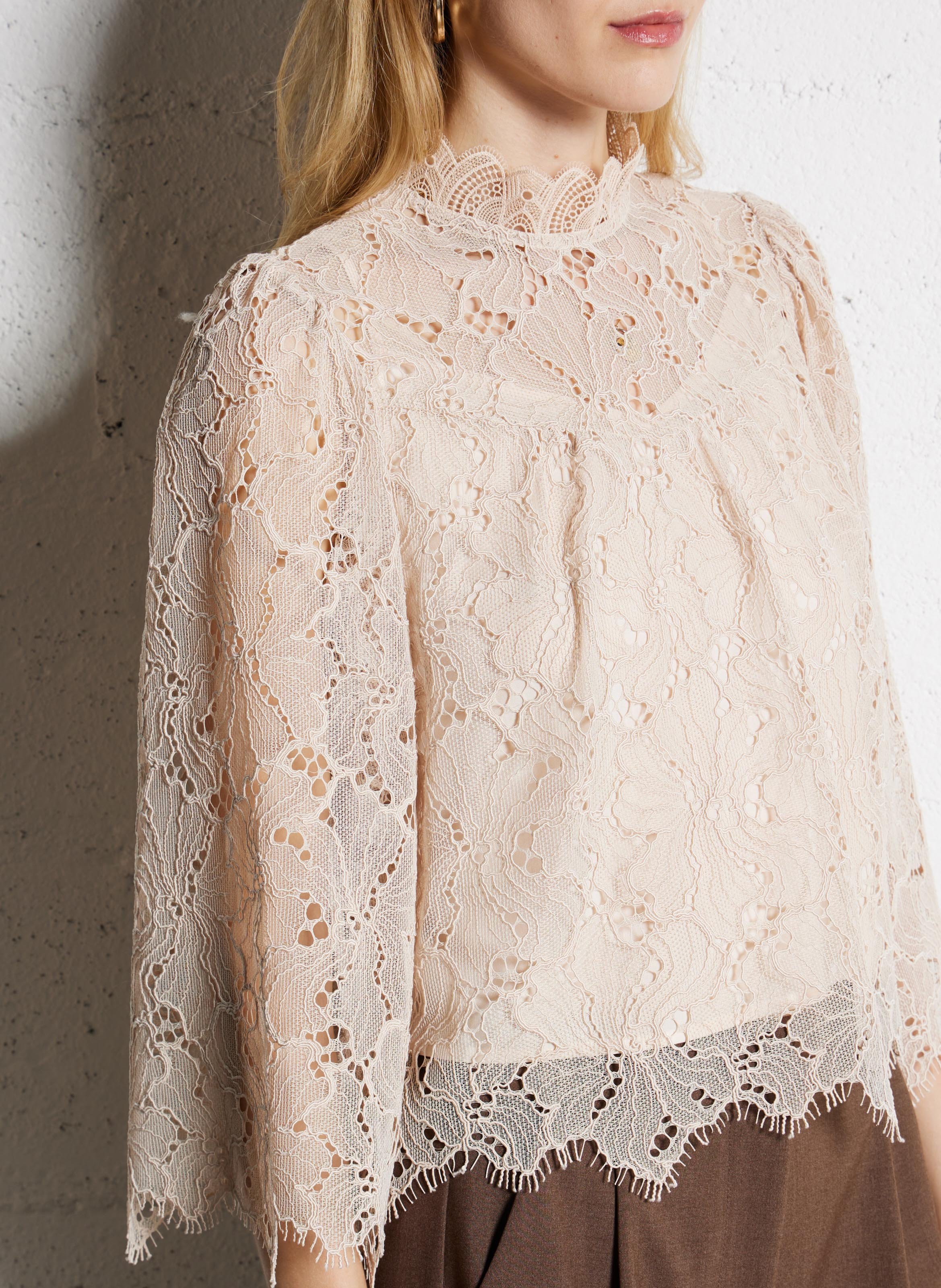 High neck lace blouse SUNCOO White