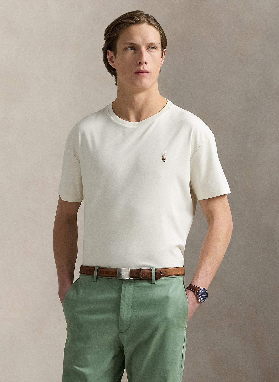 Tee-shirt col rond slim-fit en coton pima avec Pony Player POLO RALPH LAUREN