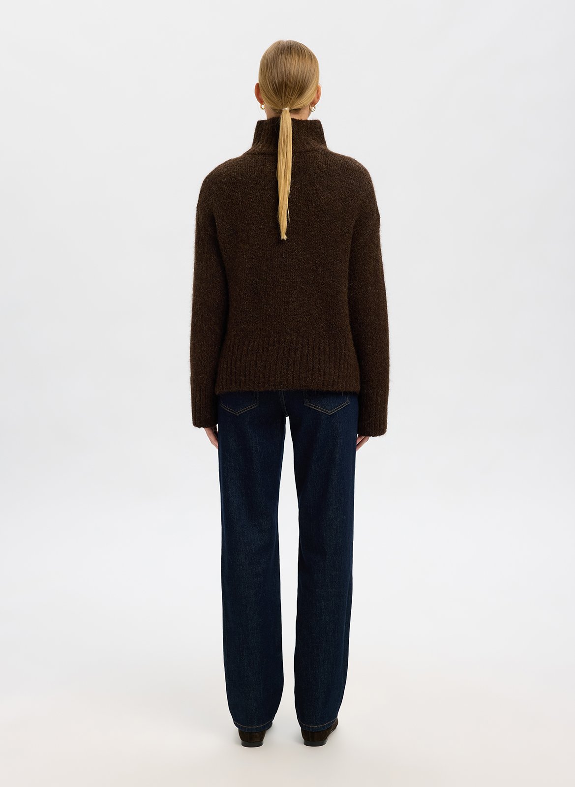 Pull col montant en laine mélangée SELECTED Marron