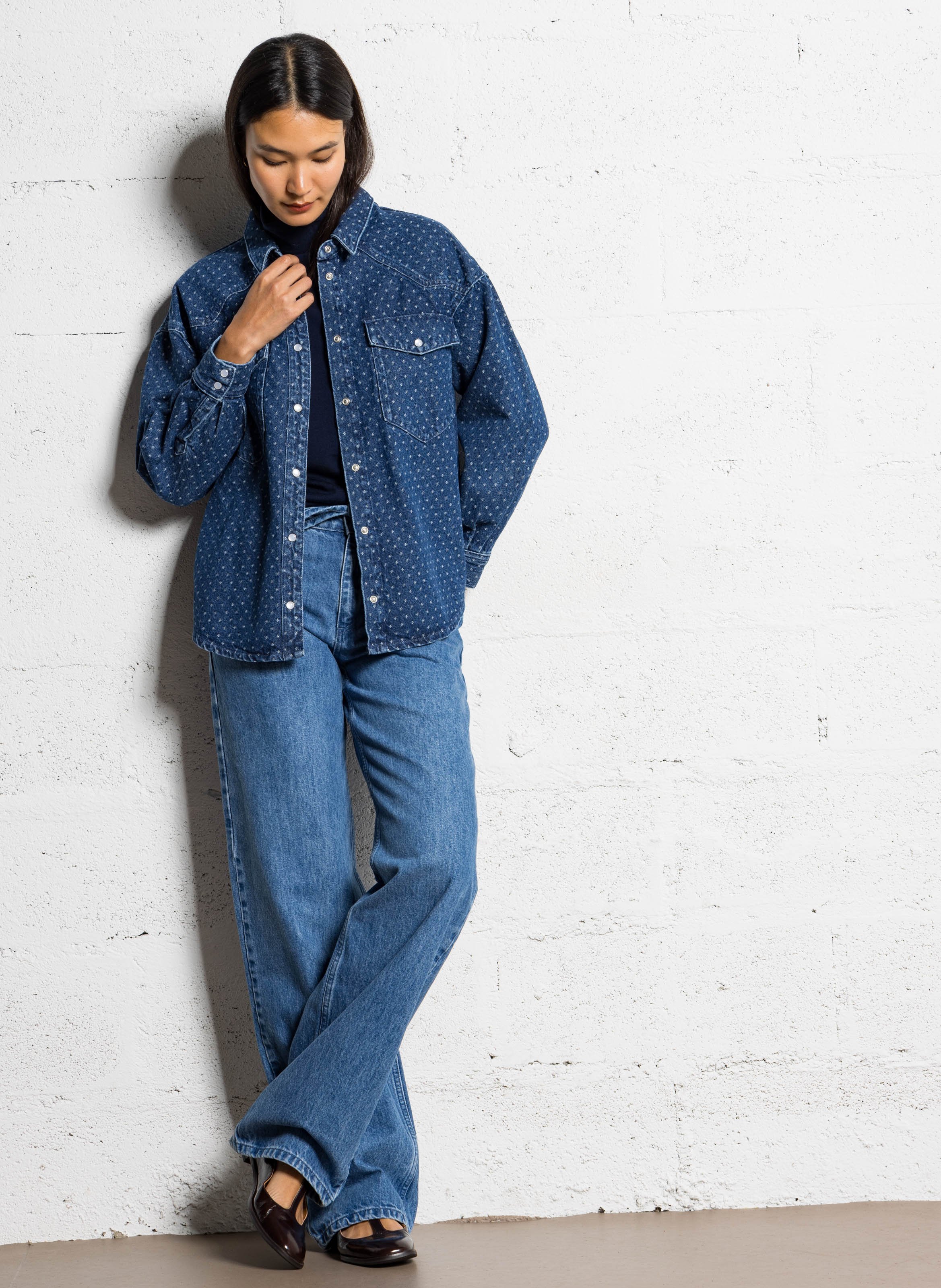 Chemise col classique en denim DES PETITS HAUTS Bleu