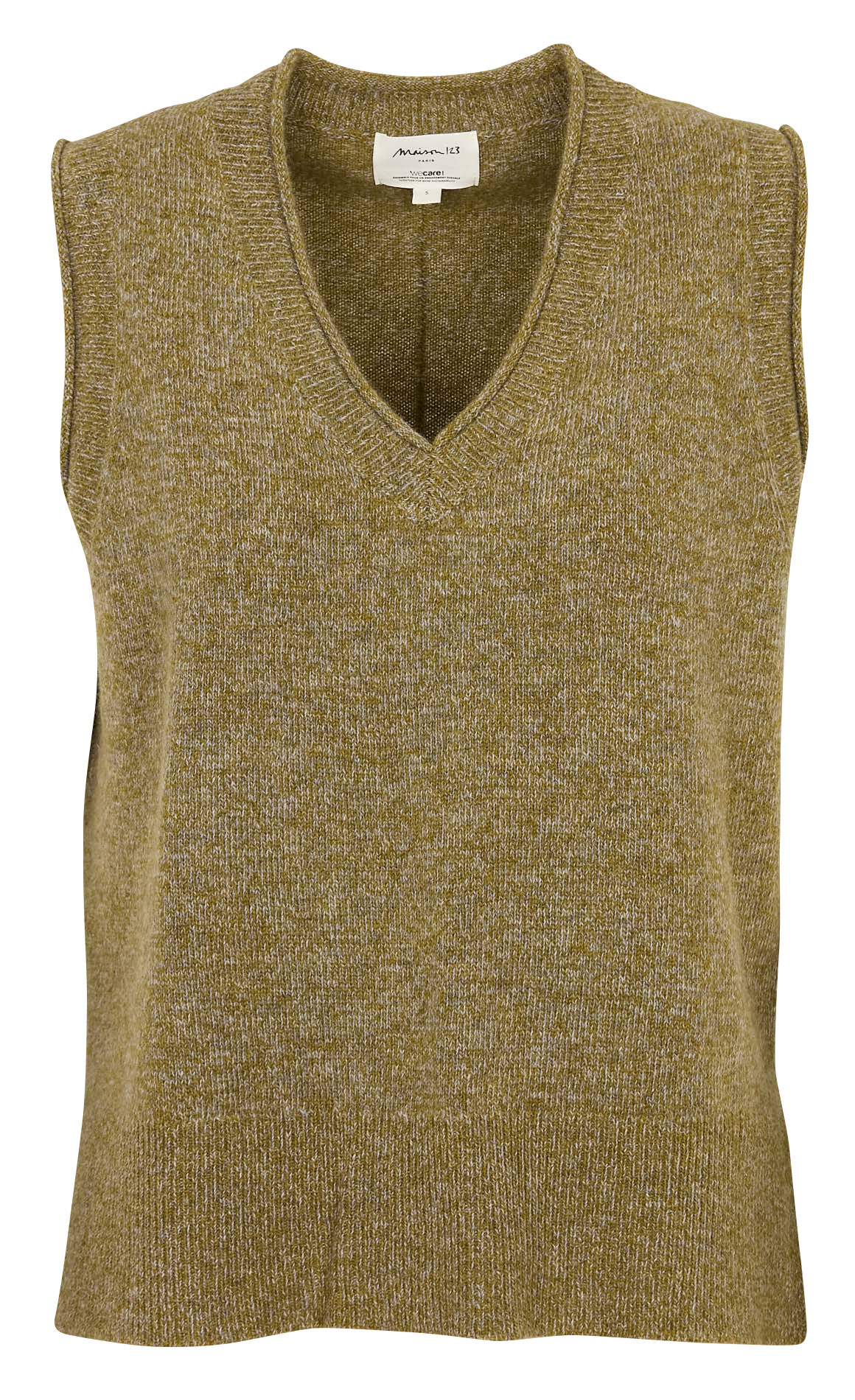 Pull col V sans manches uni en laine MAISON 123 Vert