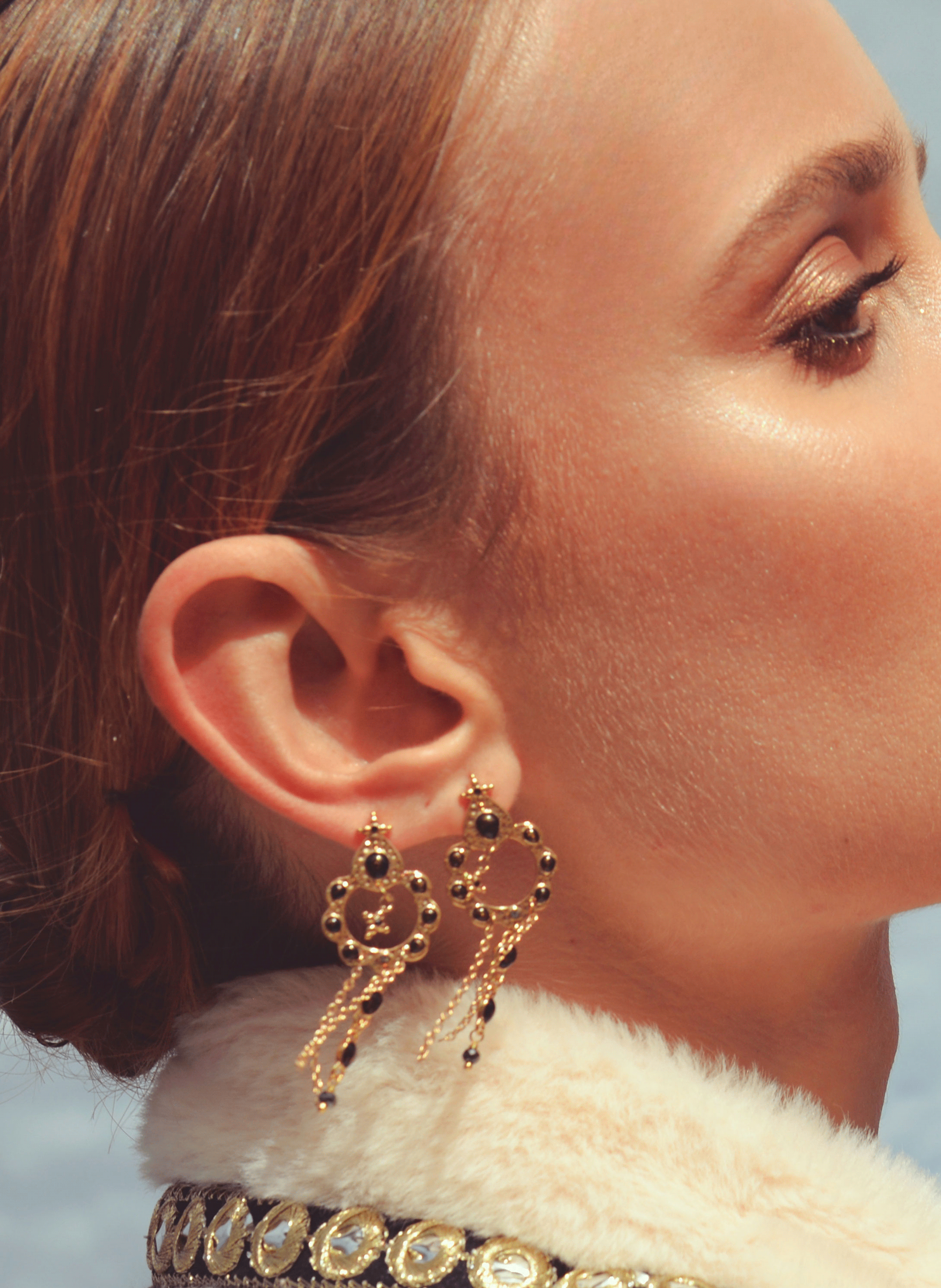 Dangling earrings with enamel and chain cascade HIPANEMA Black