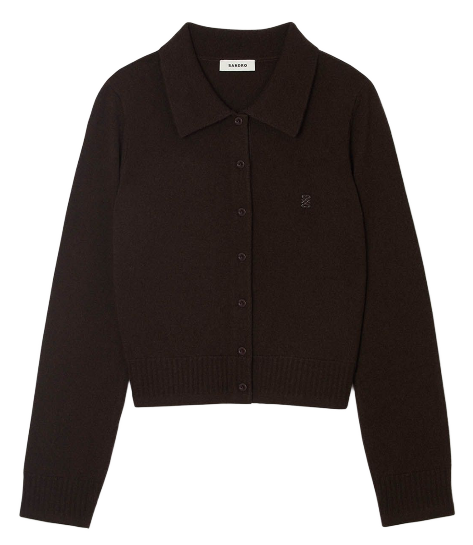 Rechte cardigan met klassieke kraag van wol en kasjmier. SANDRO Bruin