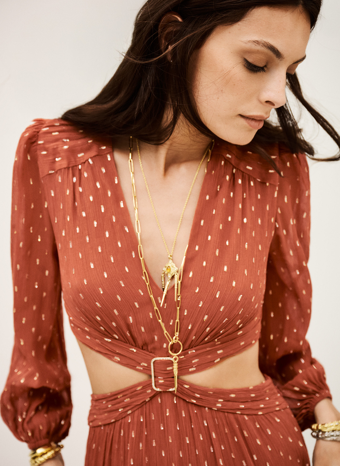 Robe longue fluide avec ouvertures côtés BA&SH Marron