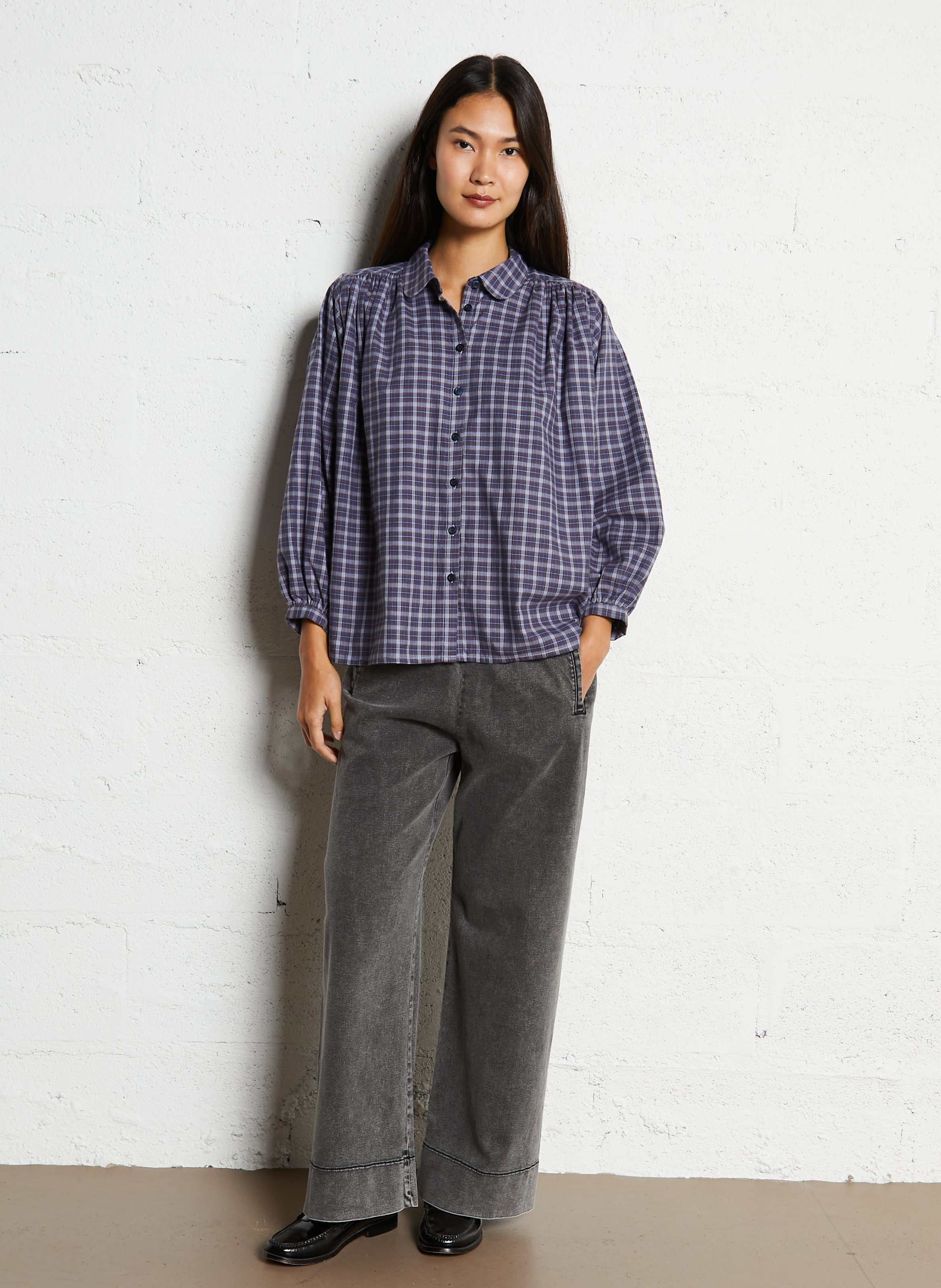 Jean large en denim de coton mélangé HOD PARIS Gris