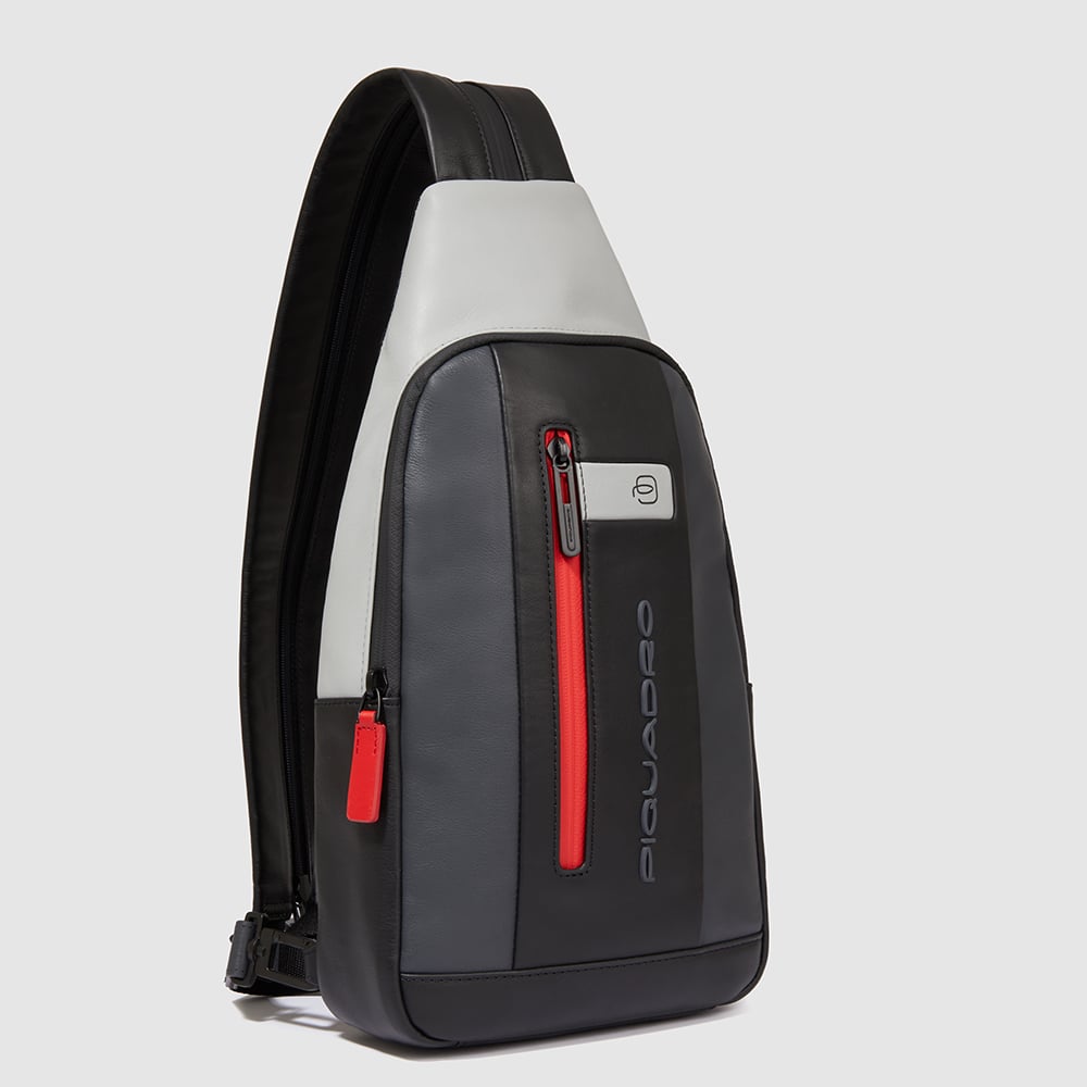 Adaptable chest bag that can be converted into a backpack with RFID protection, pockets for Airpods®, and connector. PIQUADRO Grey