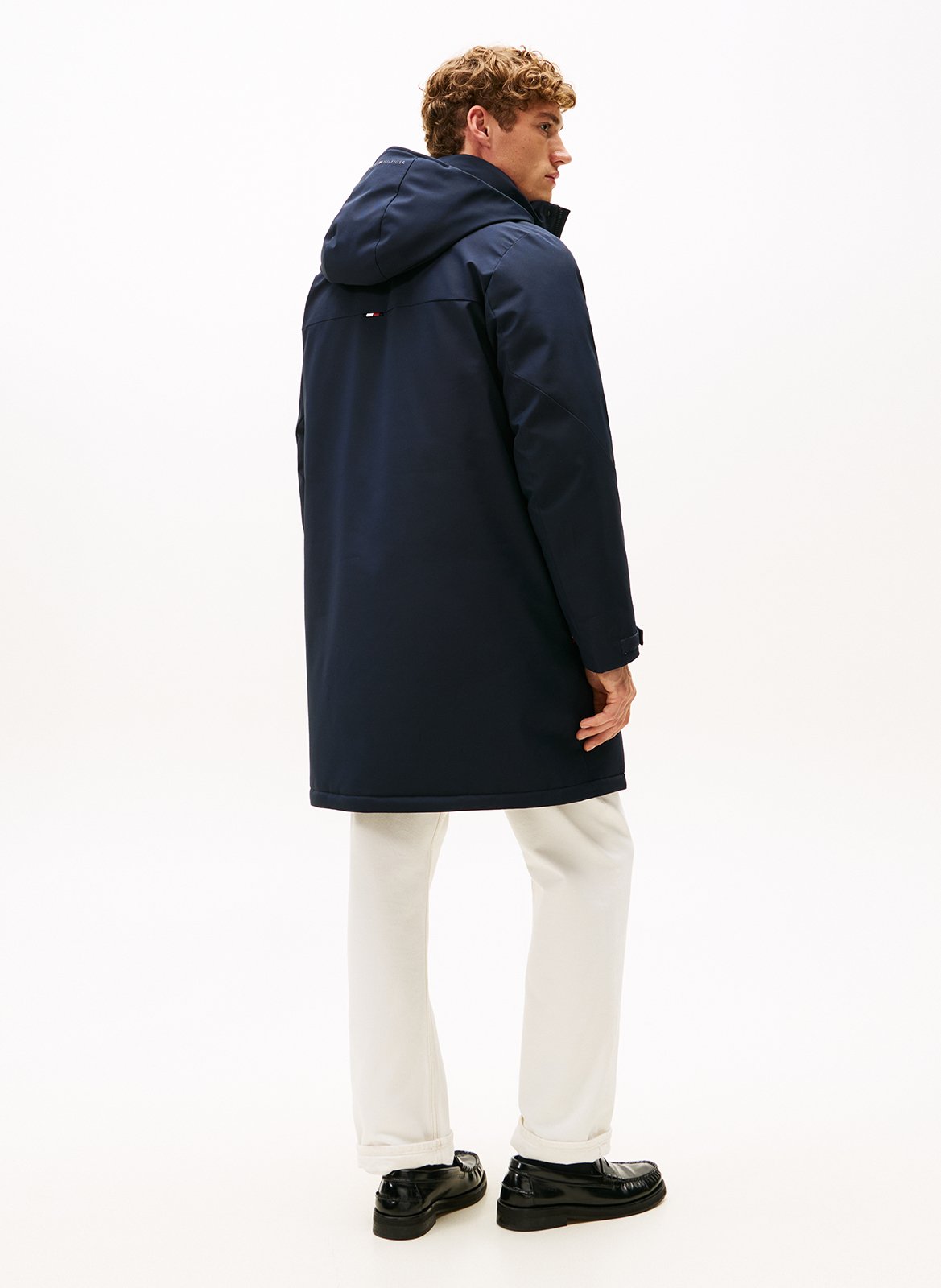 Solid straight parka with hood TOMMY HILFIGER Blue
