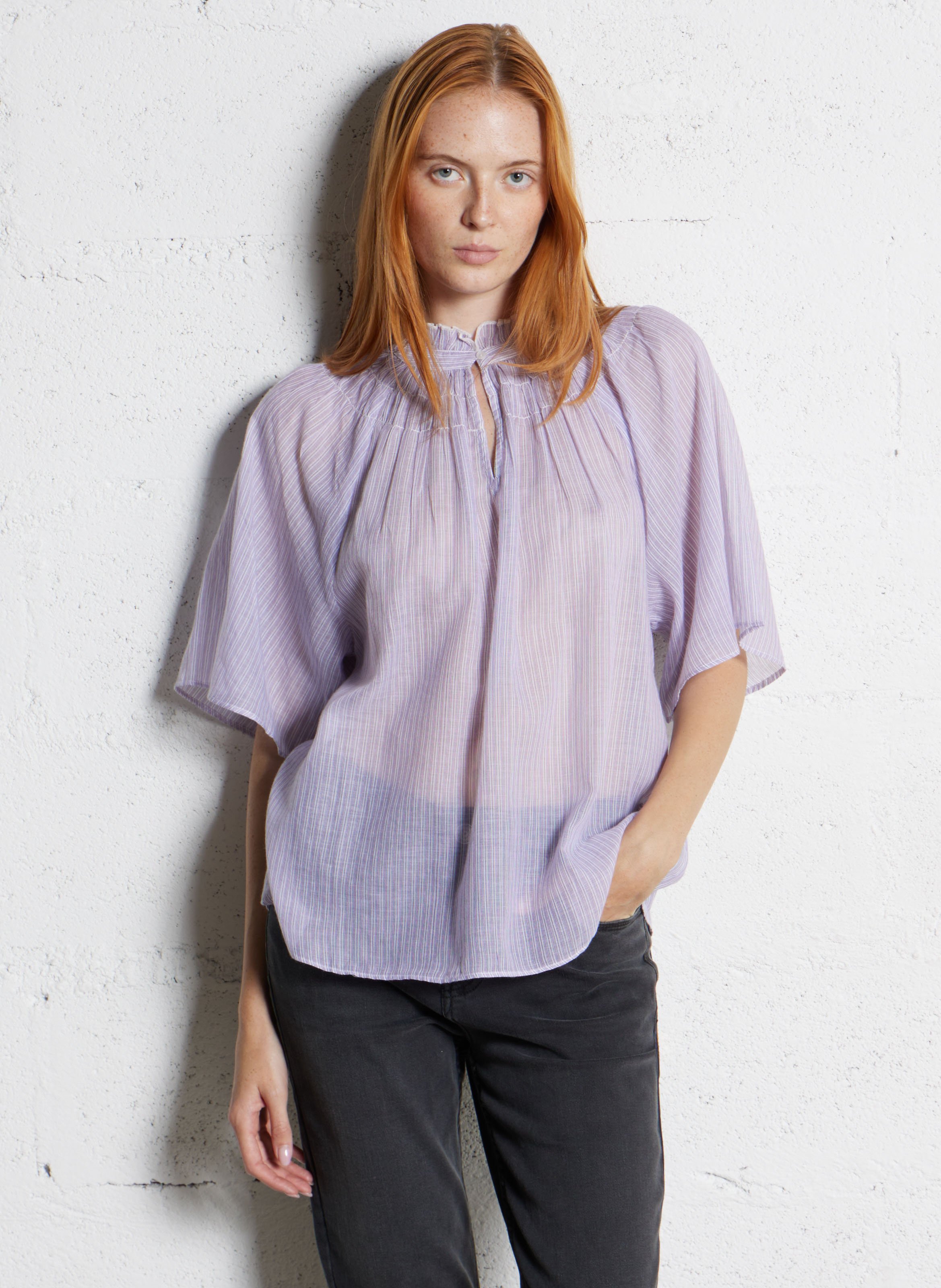 Loose-fit high-neck cotton blouse SUD EXPRESS Purple