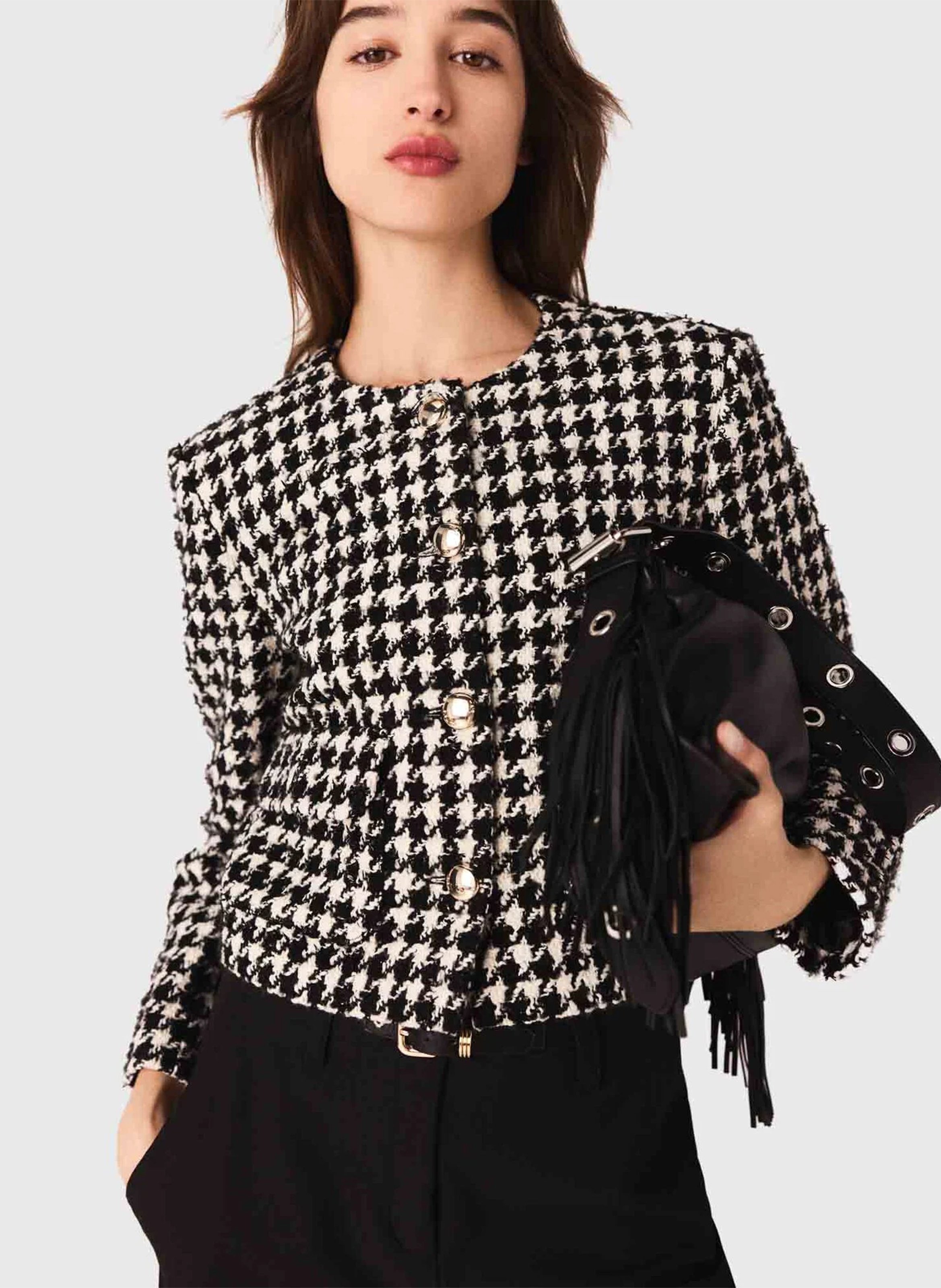 Veste droite col rond en tweed MAJE Blanc