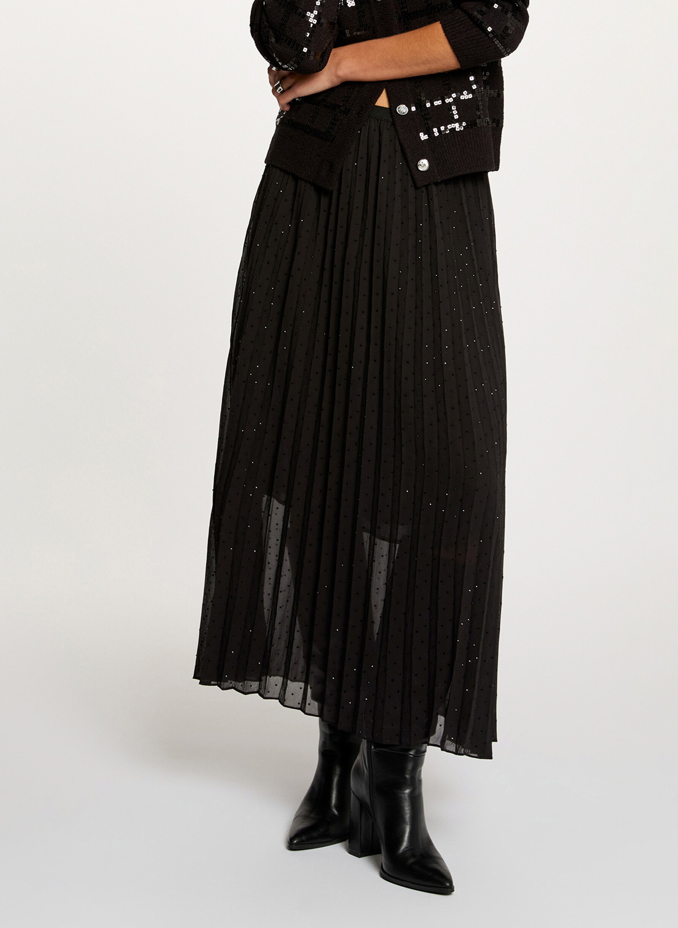 Jupe longue plissée à taille haute MORGAN Noir