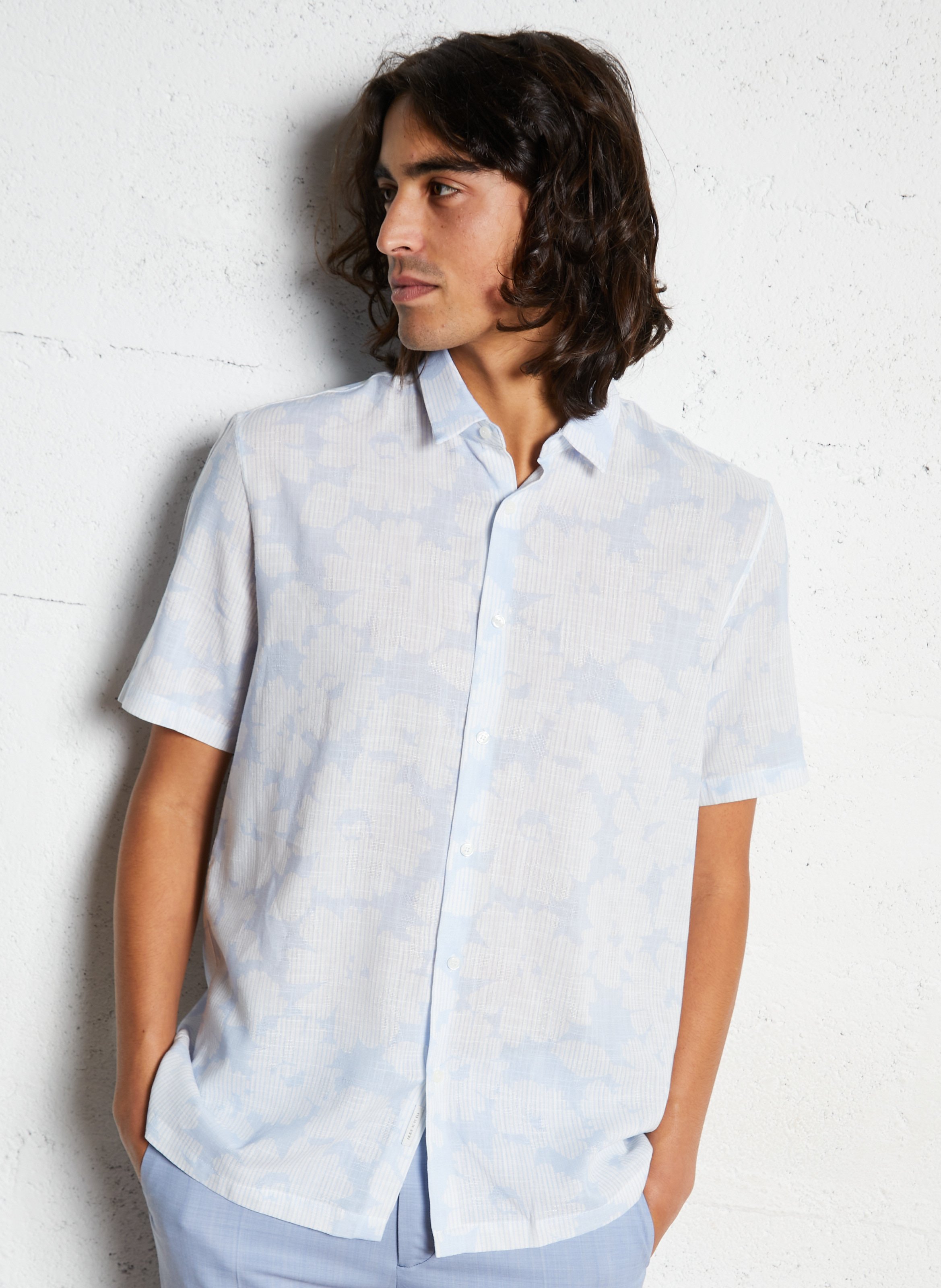 Chemise droite col parisien imprimé floral IKKS Bleu