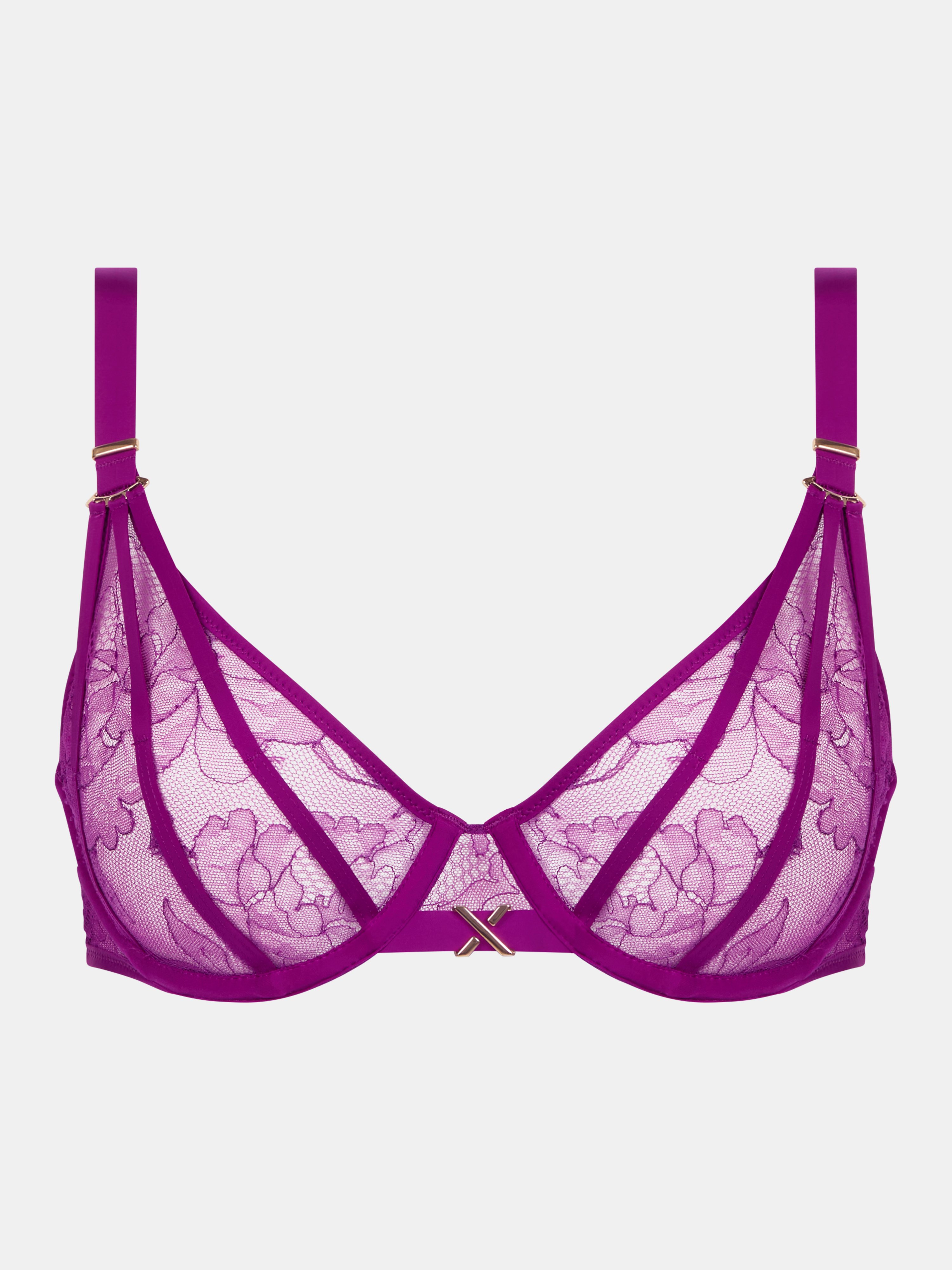 Plunging bra with Leavers lace CHANTELLE X Purple