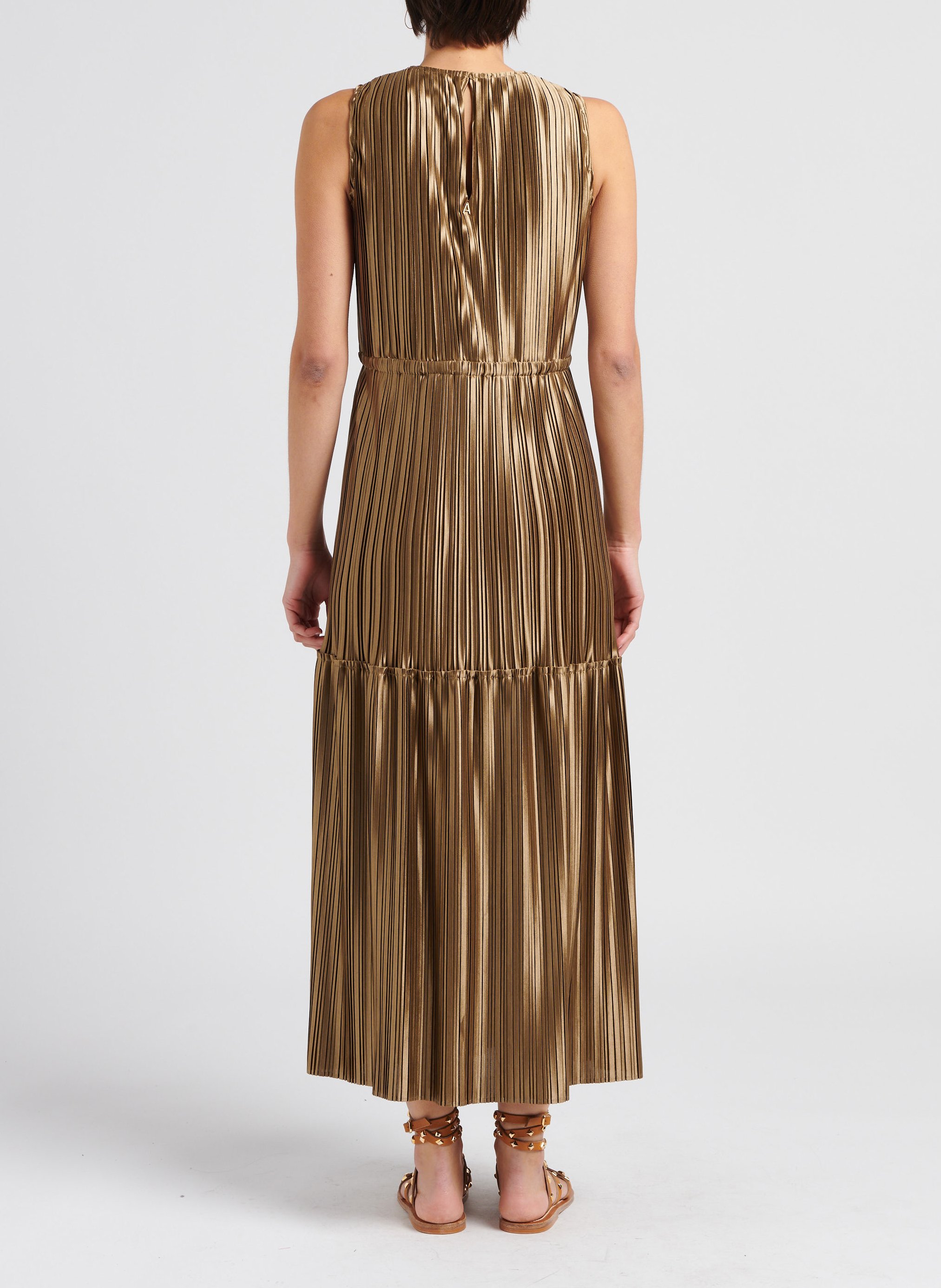Lange jurk van glinsterende plisséstof TWINSET Goudkleurig