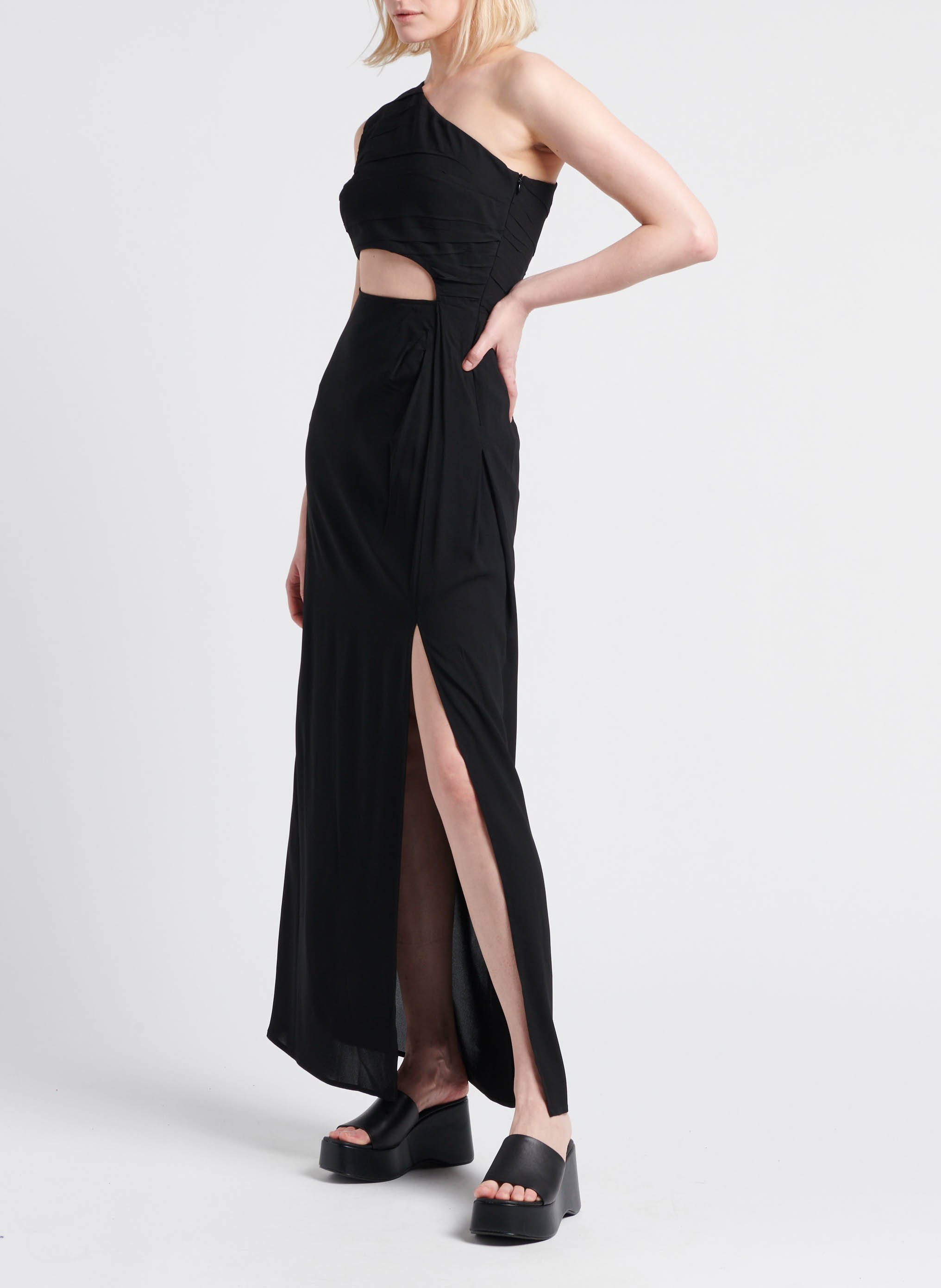 Long dress with asymmetric collar MARGAUX LONNBERG Black