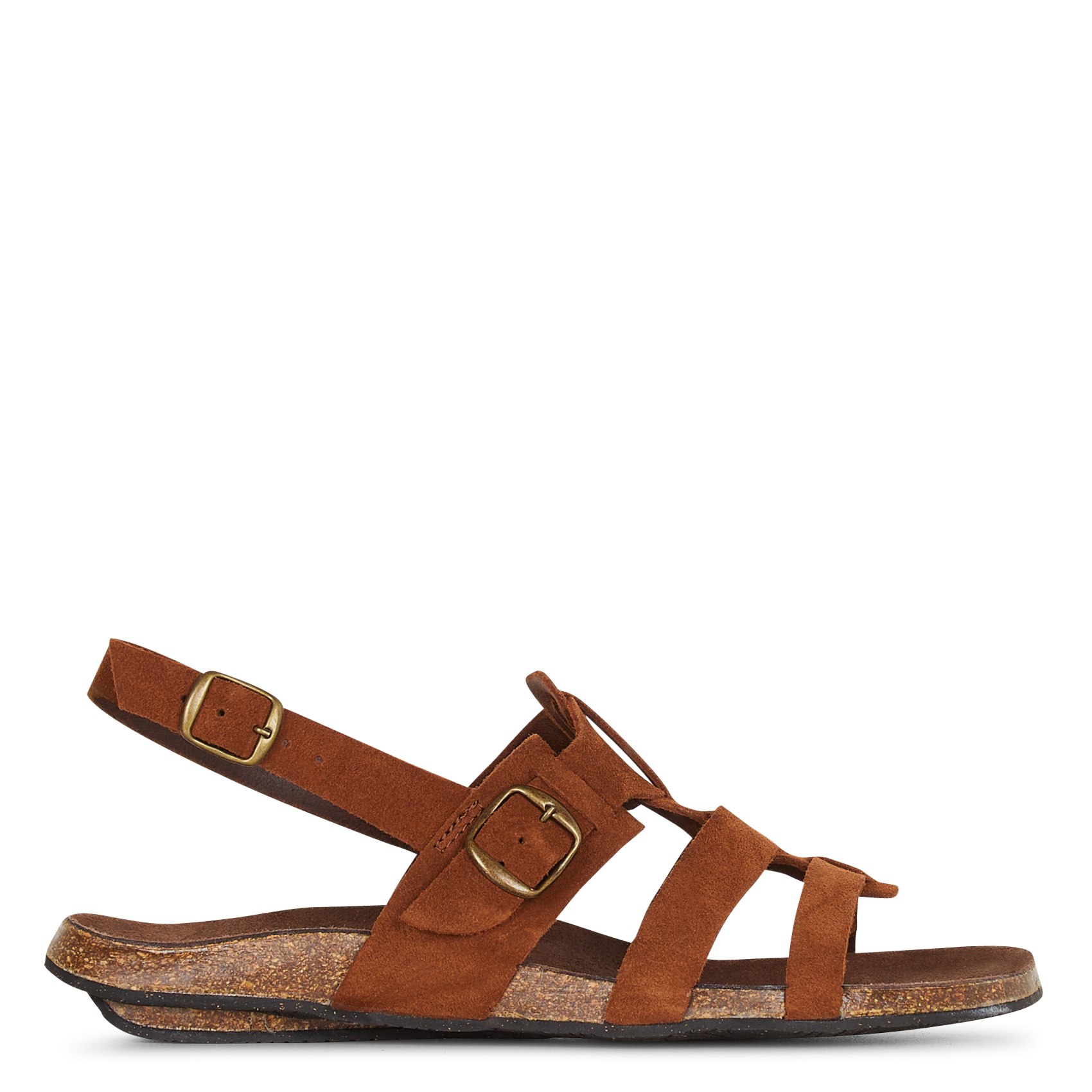 Flache Ledersandalen mit mehreren Riemchen BOSABO Braun