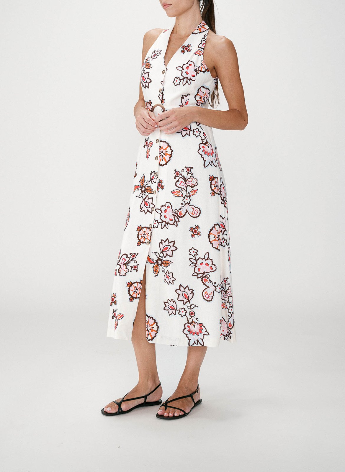 Robe midi décolleté V imprimée GRACE ET MILA Blanc