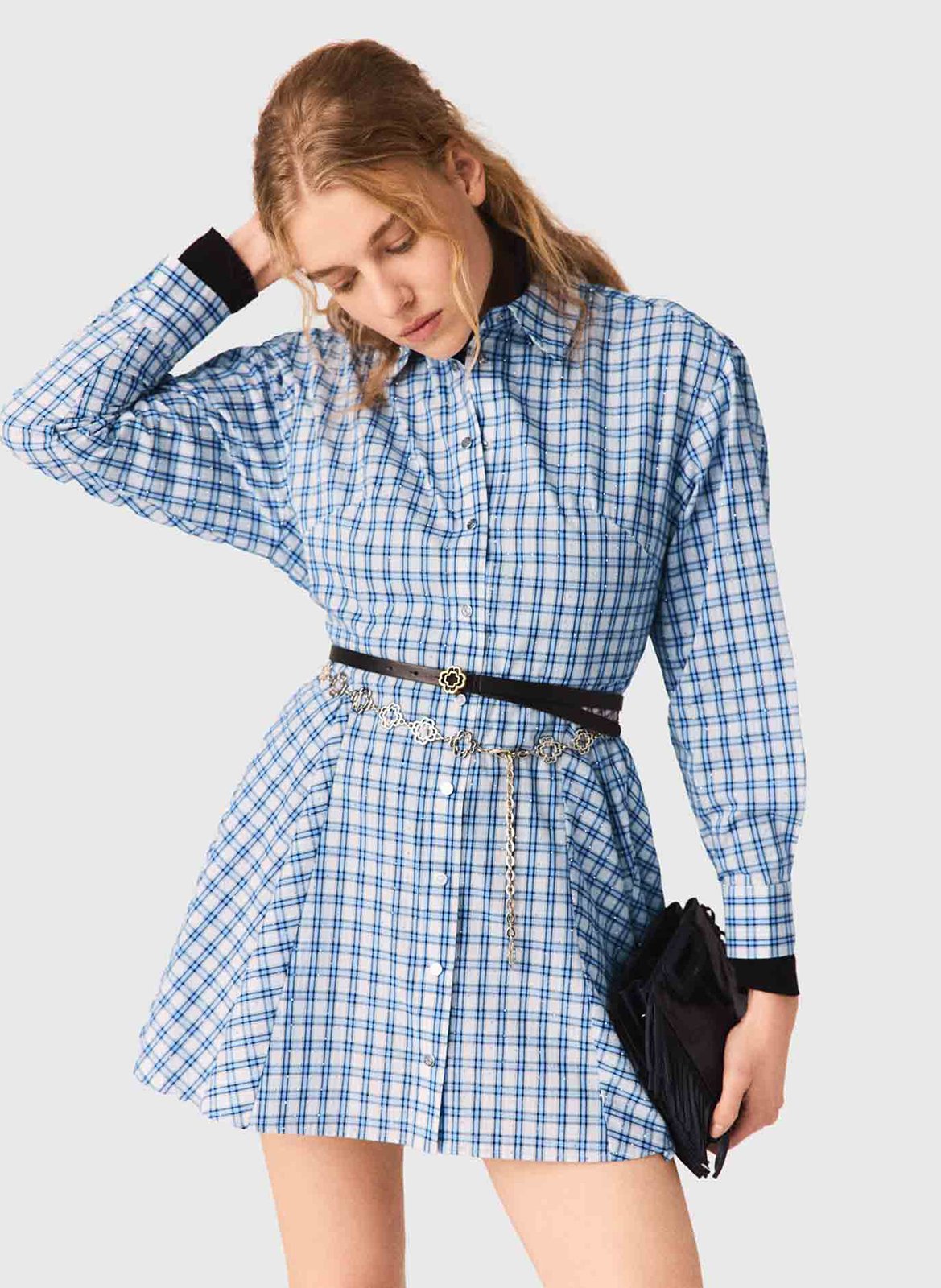 Robe courte à carreaux  MAJE Bleu