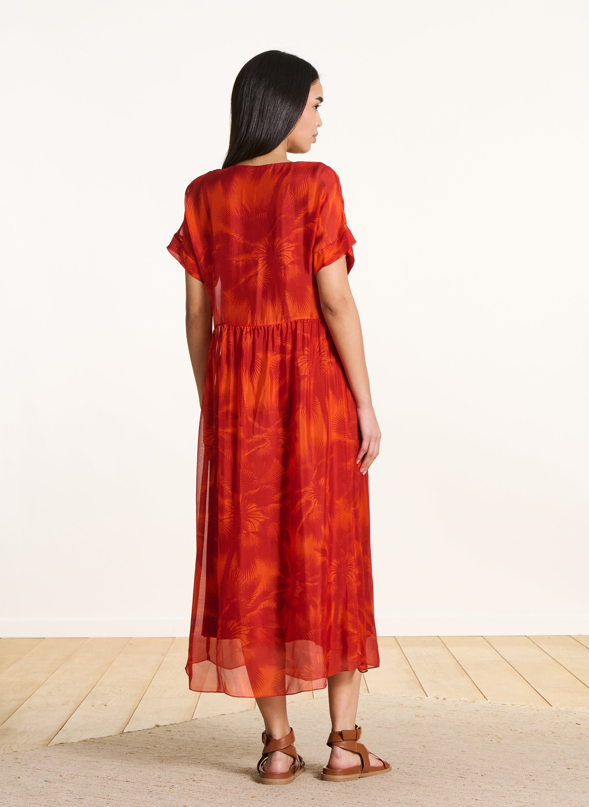 Lange jurk met V-hals LA FEE MARABOUTEE Oranje