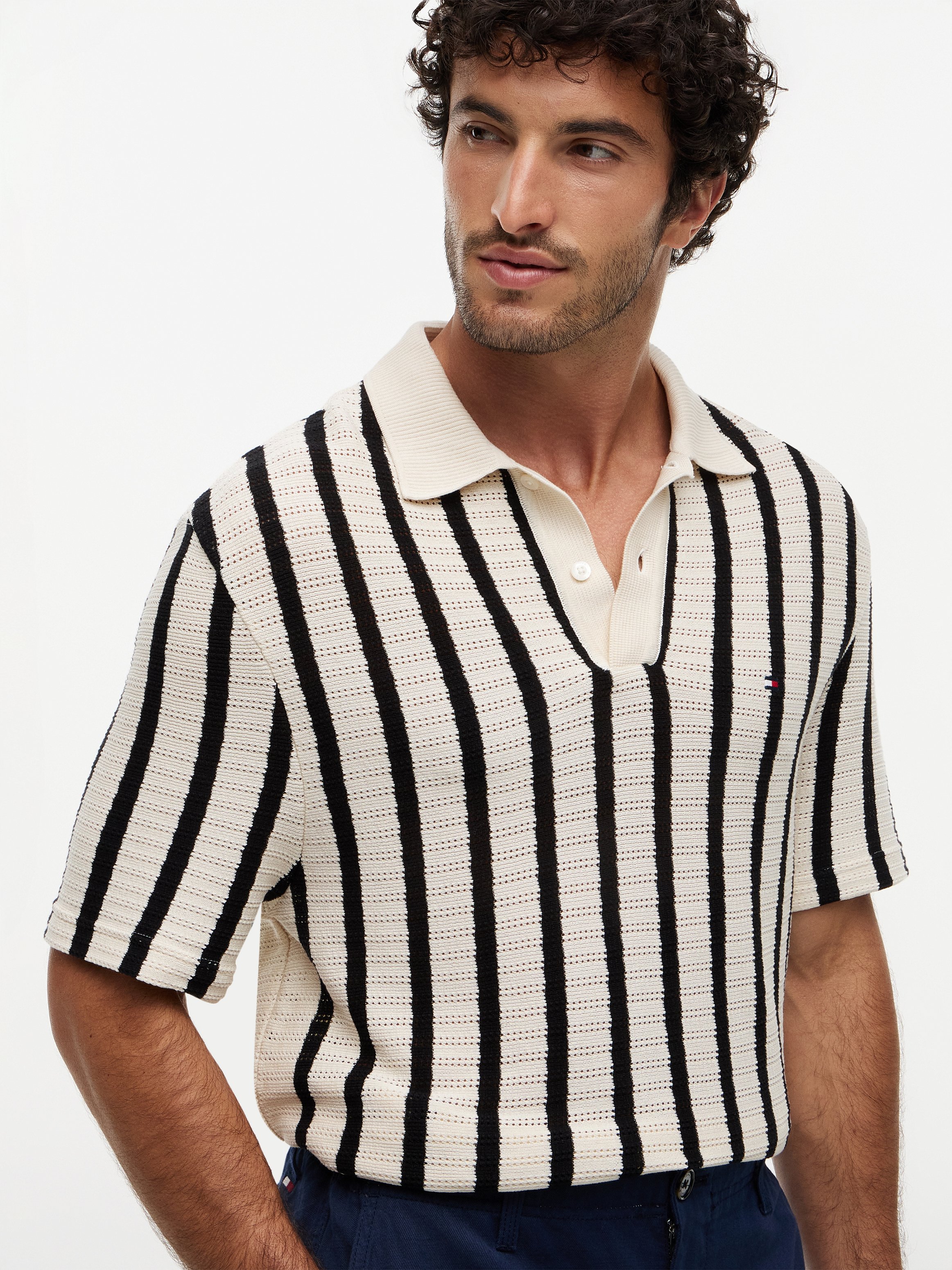 Polo droit en maille rayée TOMMY HILFIGER Noir