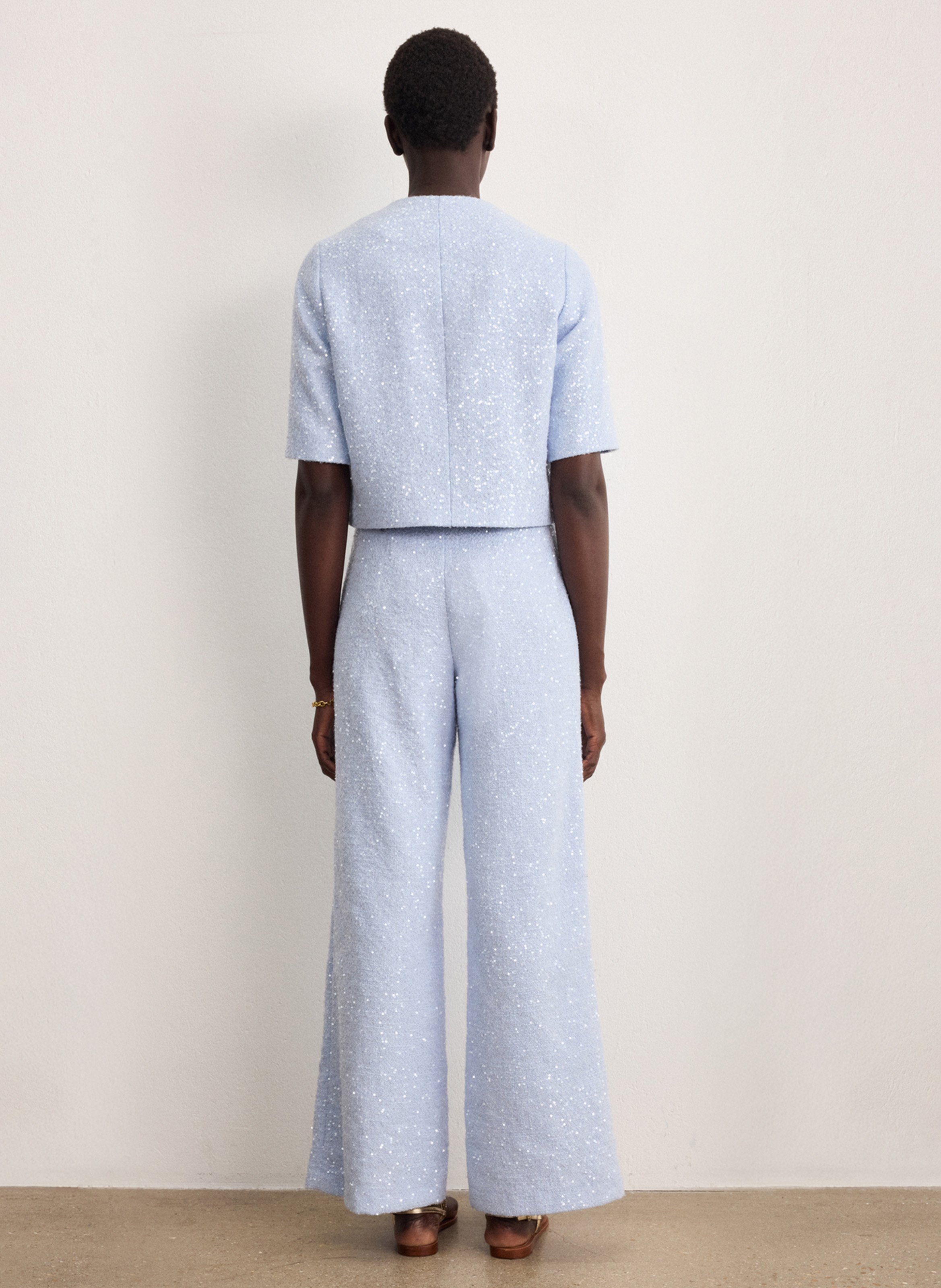 Oversized round neck embroidered jacket PABLO Blue