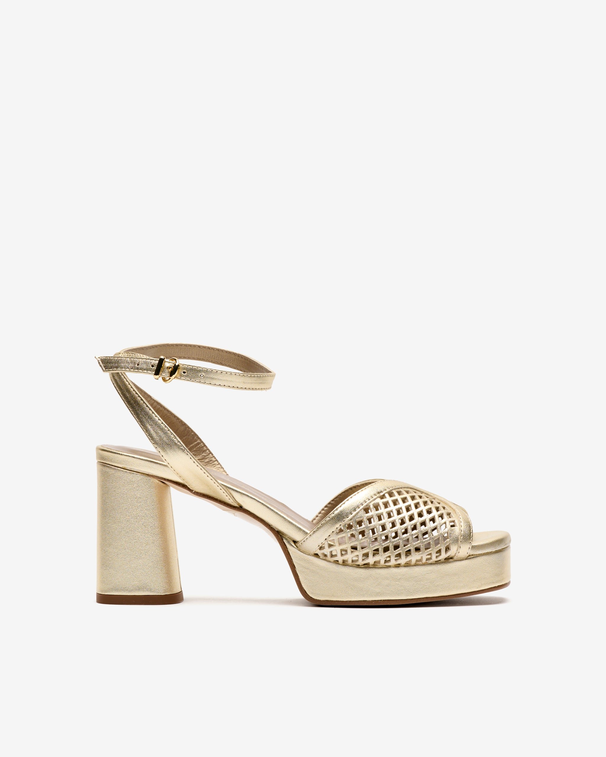Platinum metallic leather heeled sandals PEDRO MIRALLES Golden