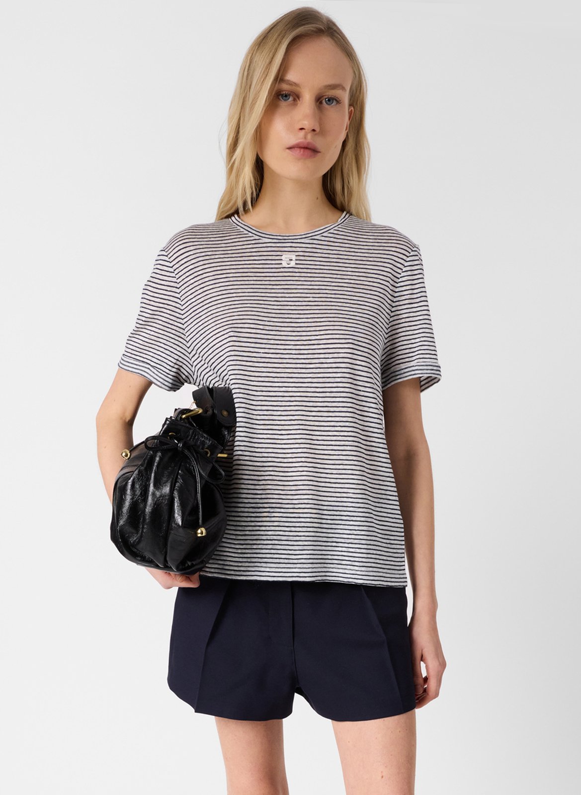 Tee-shirt droit col rond en lin et coton GERARD DAREL Bleu