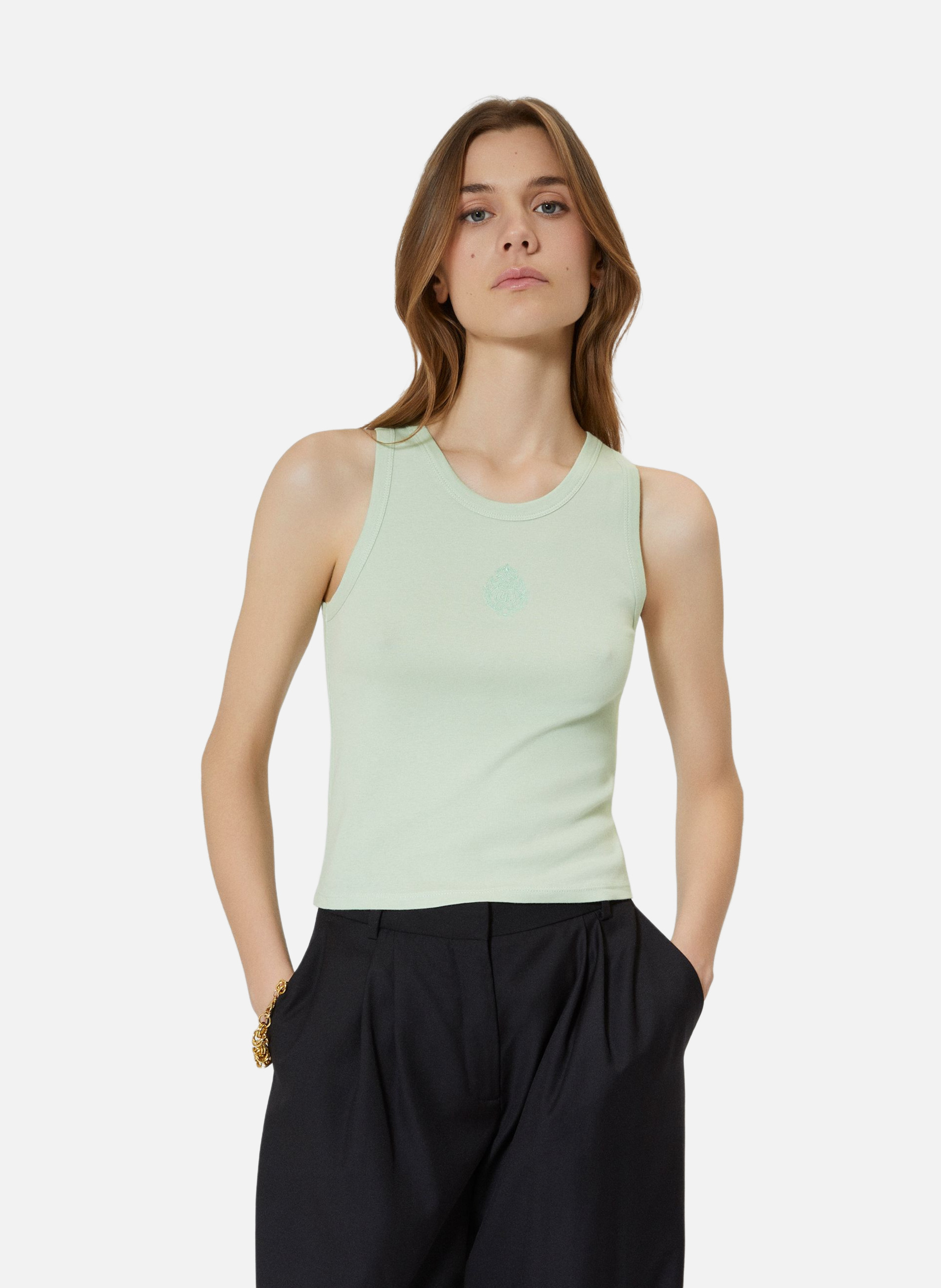 Cotton tank top with crest THE KOOPLES Green