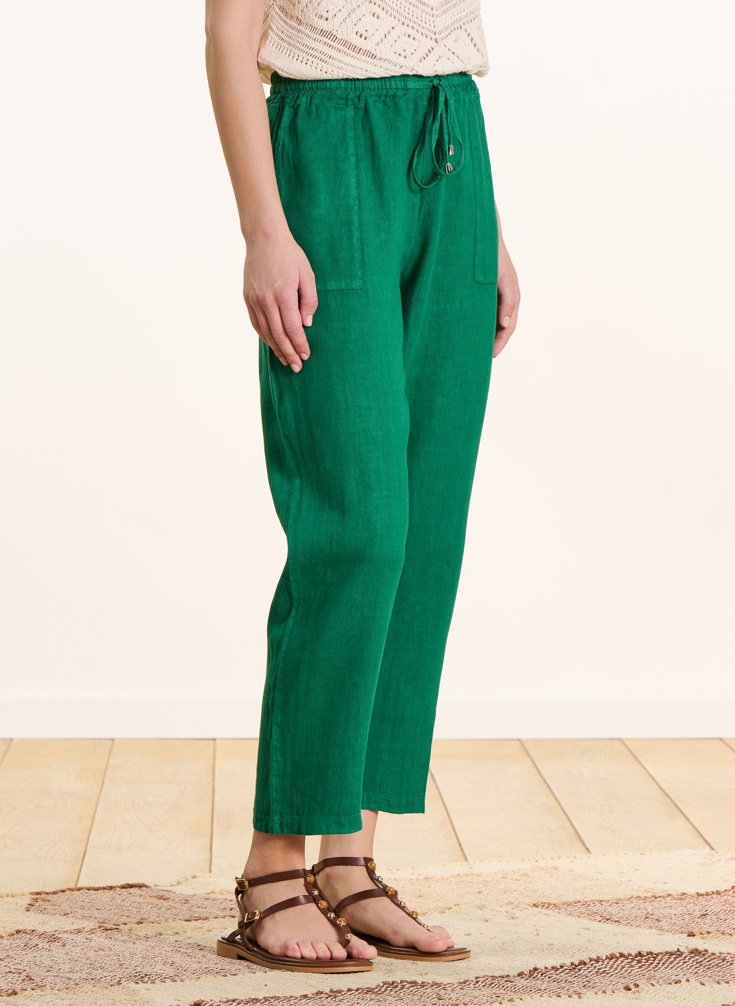 Pantalon large taille haute en lin LA FEE MARABOUTEE Vert
