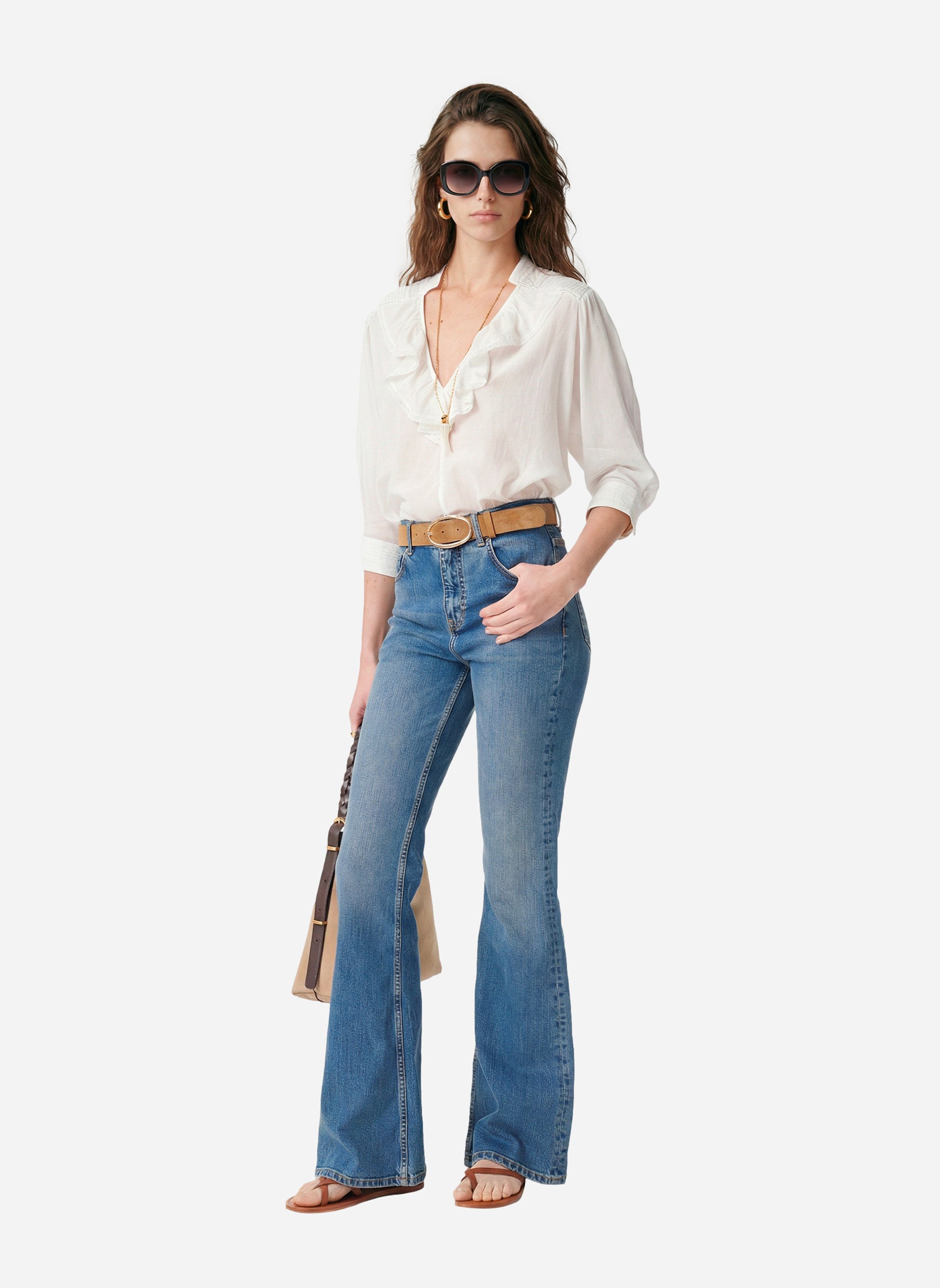 Blouse col V à volants VANESSA BRUNO Blanc