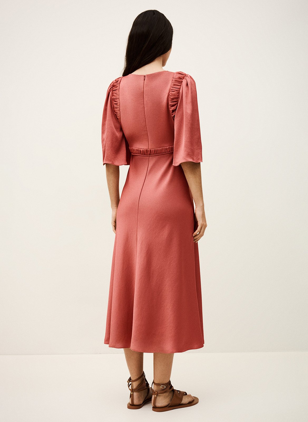 Midi satijnen jurk met V-hals BA&SH Roze