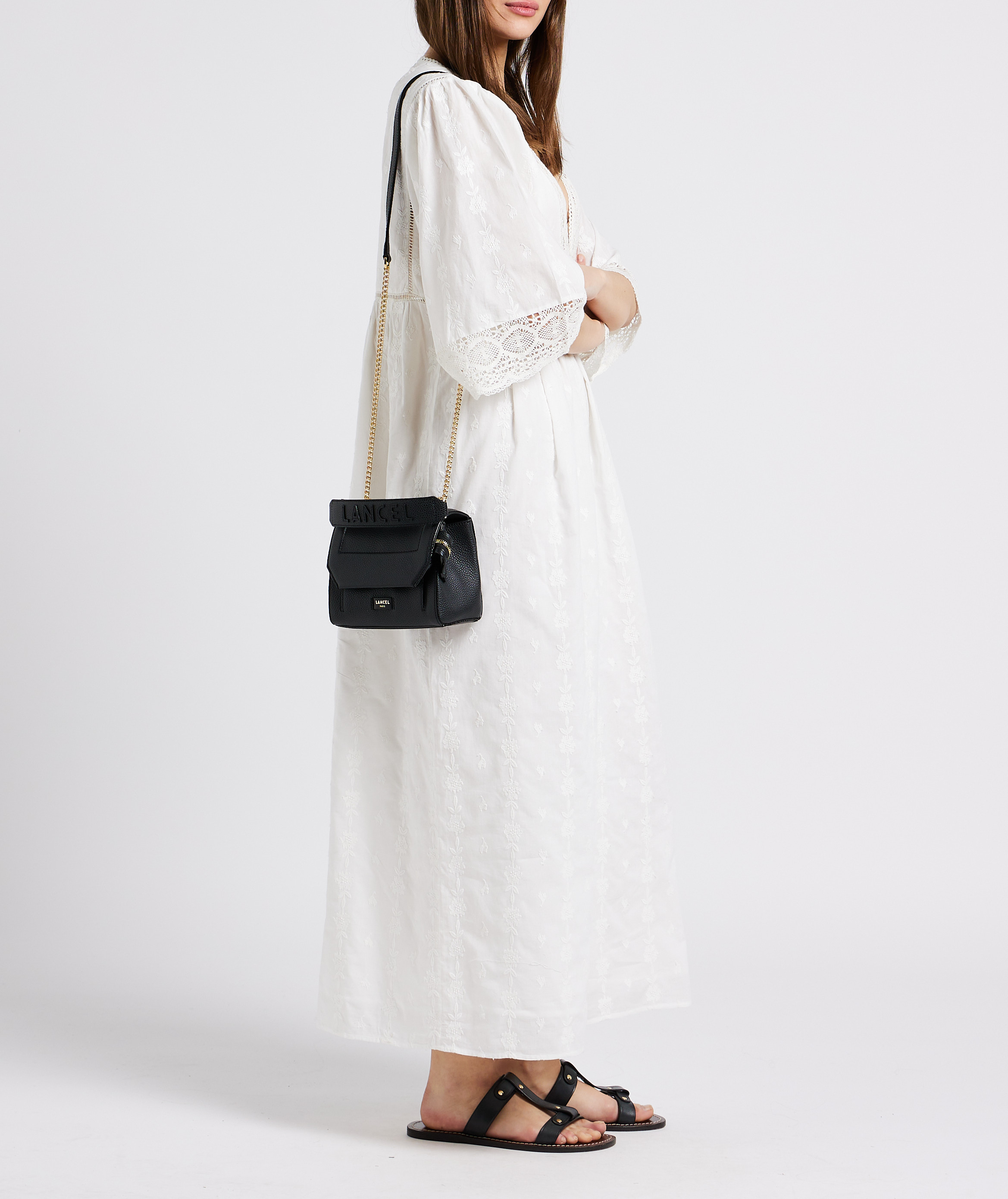 Small grained leather bag with flap LANCEL Black