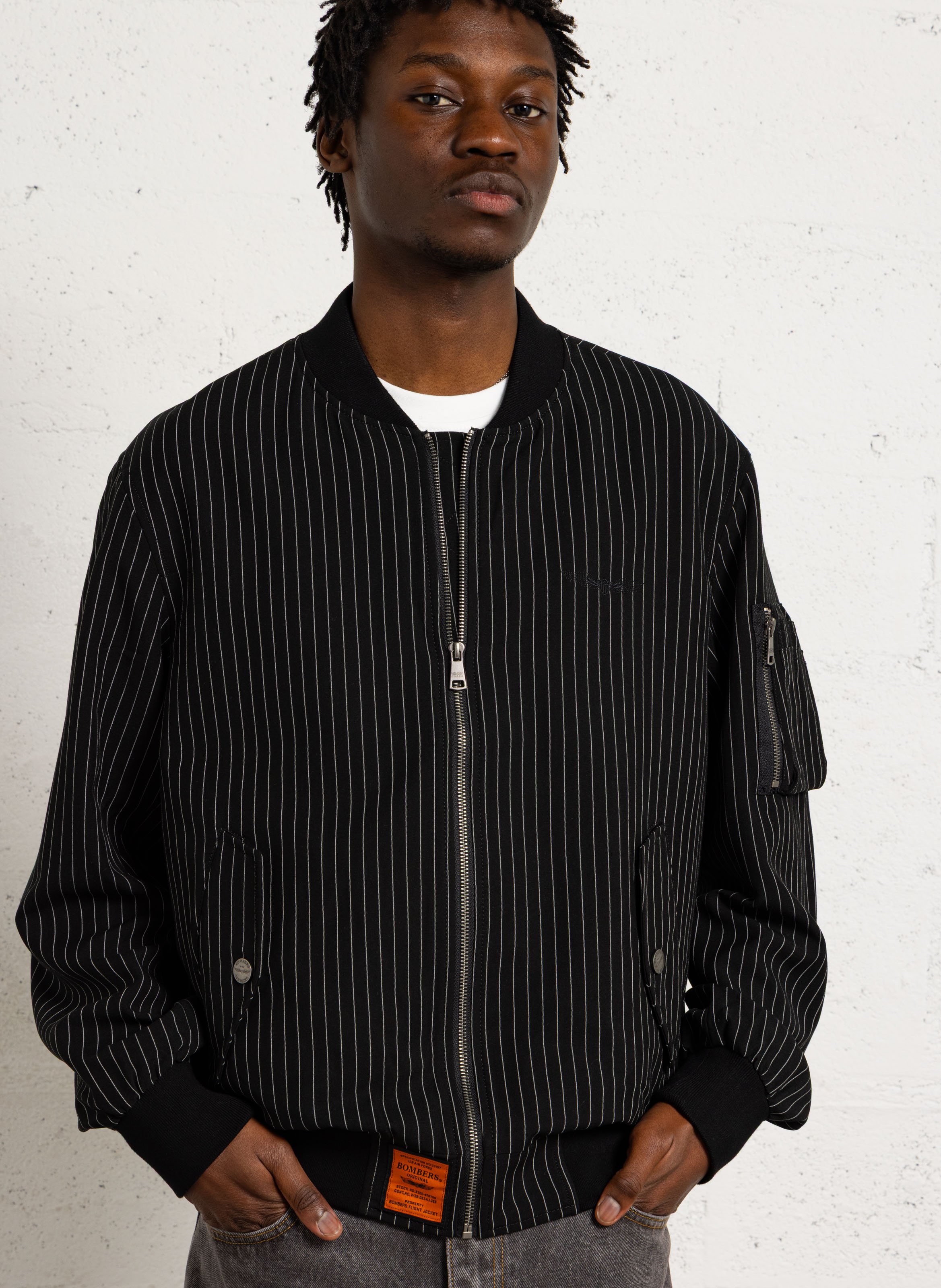 Veste zippée droite à rayures BOMBERS ORIGINAL Noir