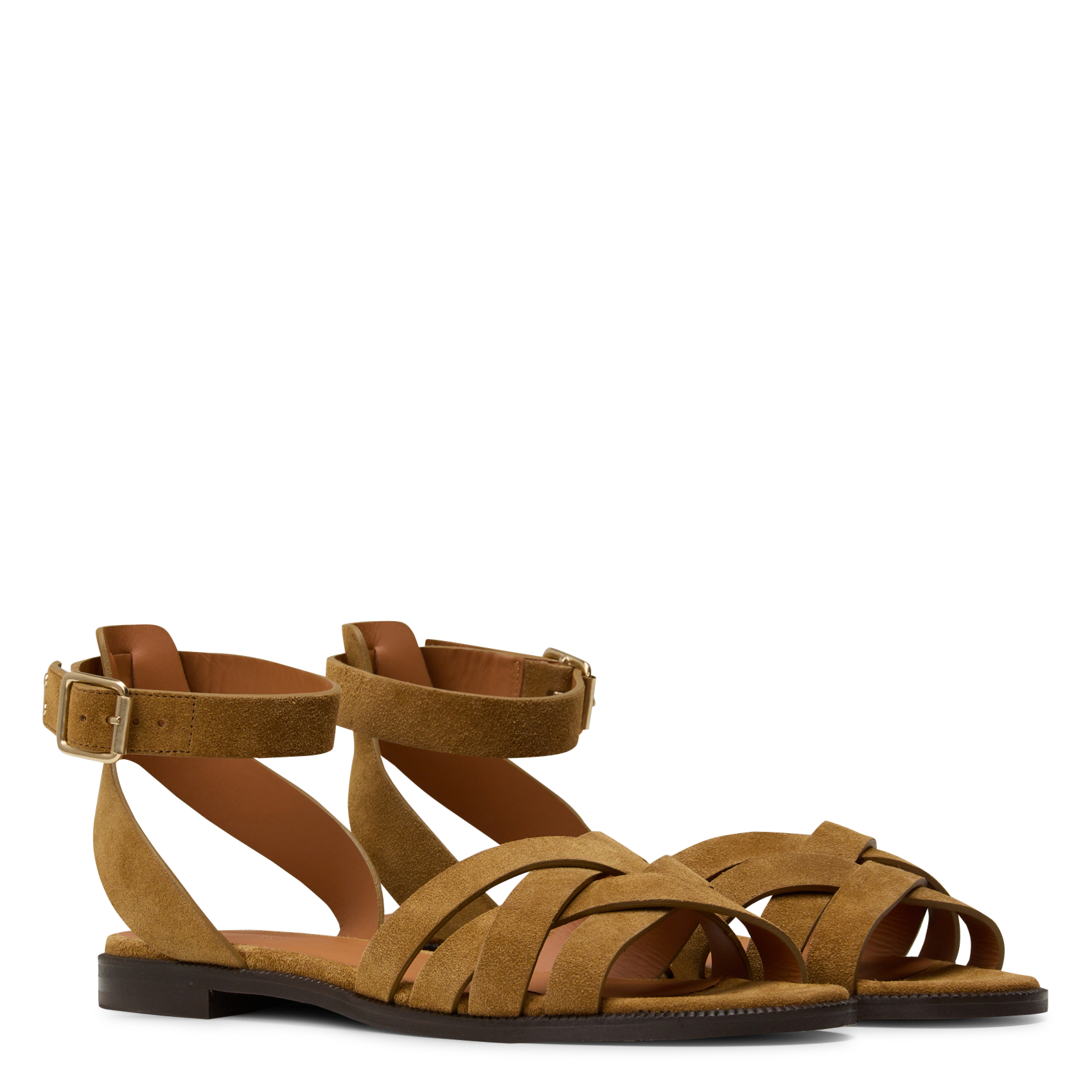 Sandales plates en cuir RIVECOUR Marron