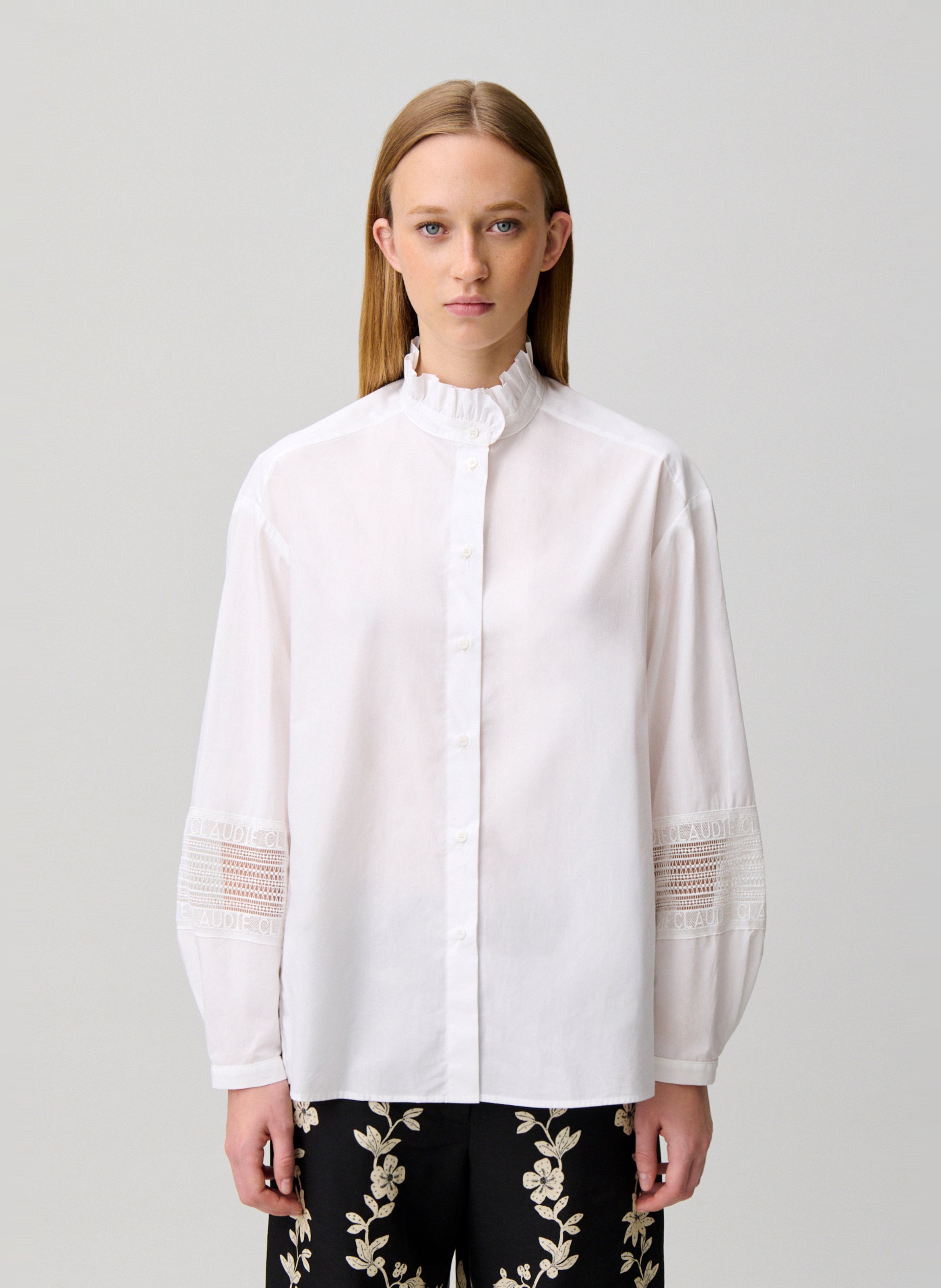 Chemise à col volanté en coton CLAUDIE PIERLOT Blanc