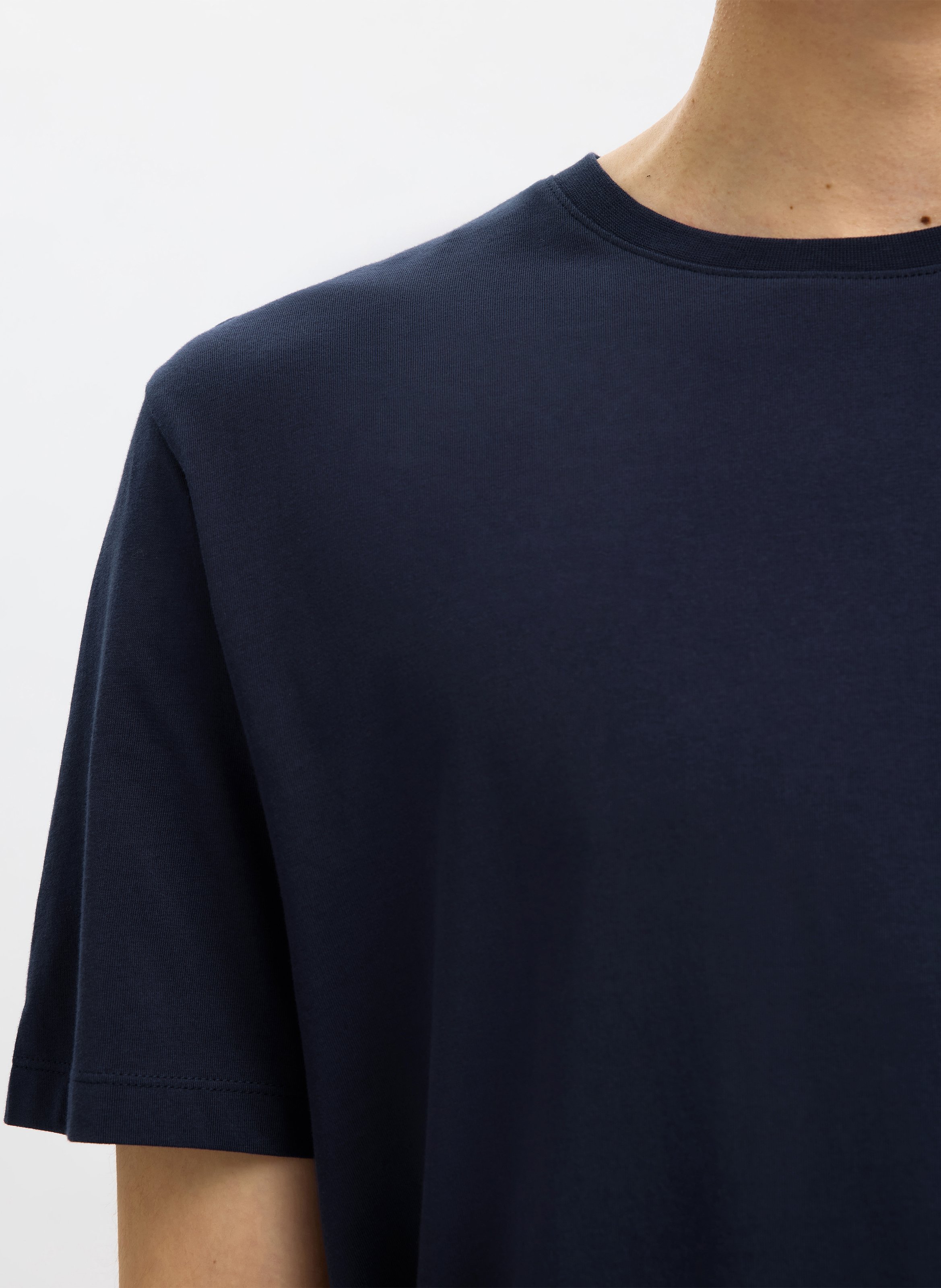 Gerade geschnittenes Rundhals-T-Shirt aus Baumwolle SELECTED Blau