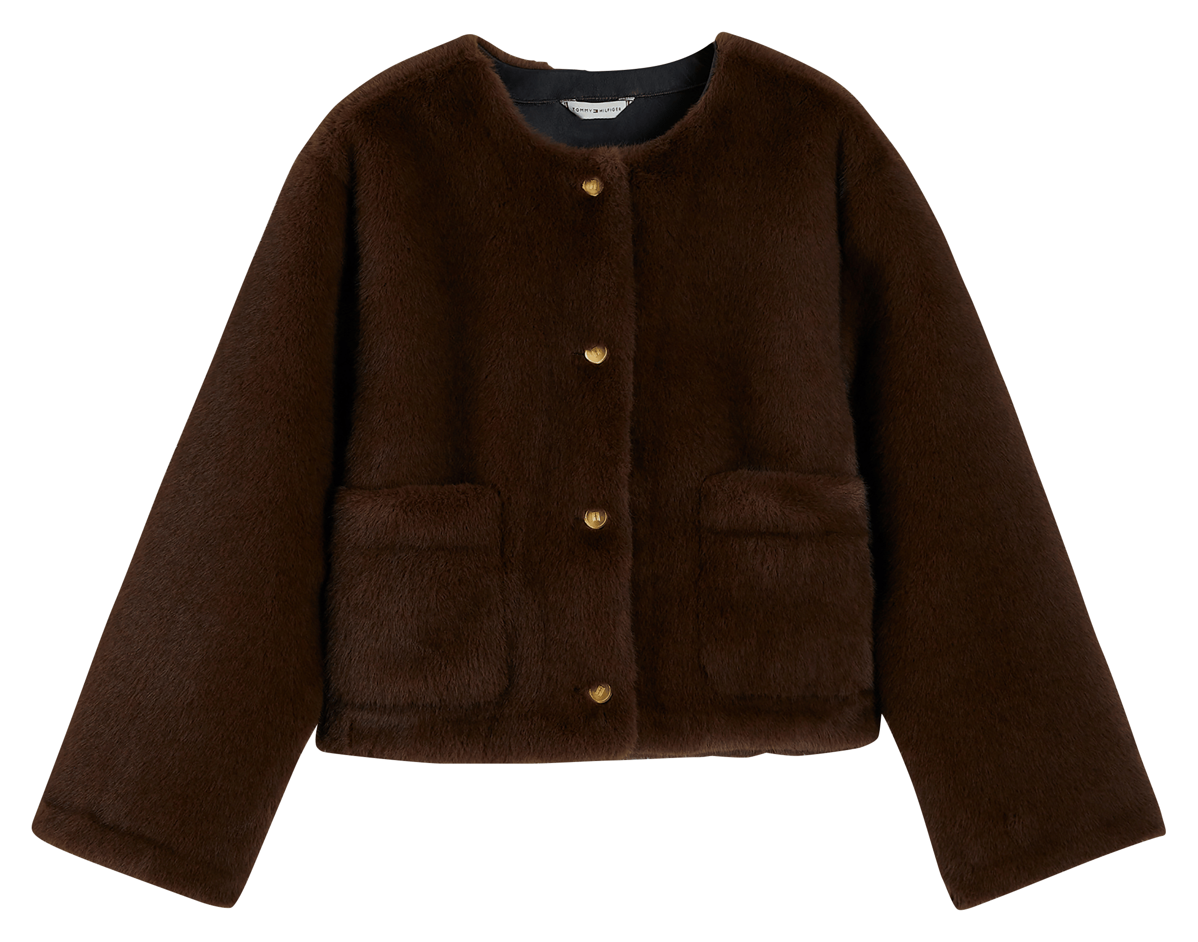 Round-neck faux fur coat TOMMY HILFIGER Brown