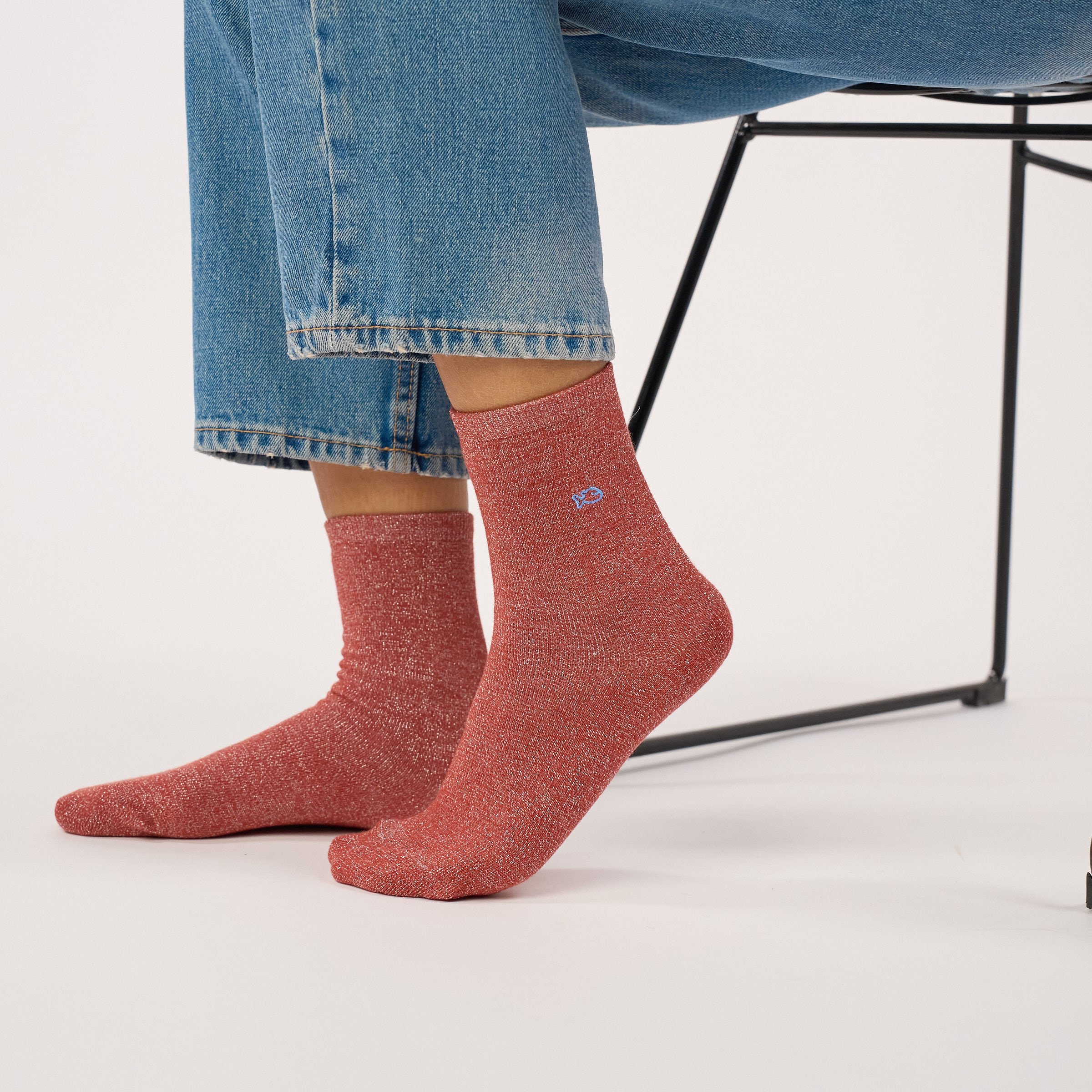 Solid Combed Cotton Glittery Socks BILLYBELT Red