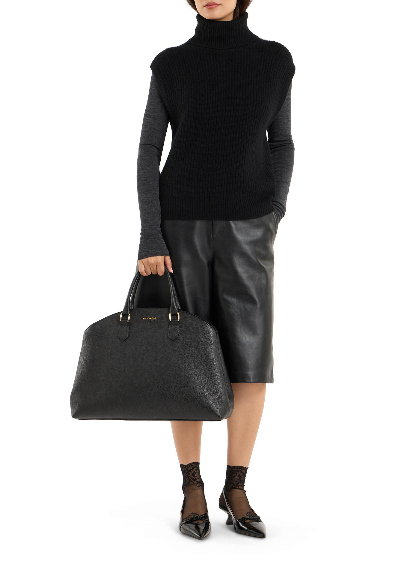 Hadrien grained leather handbag SAISON 1865 Black