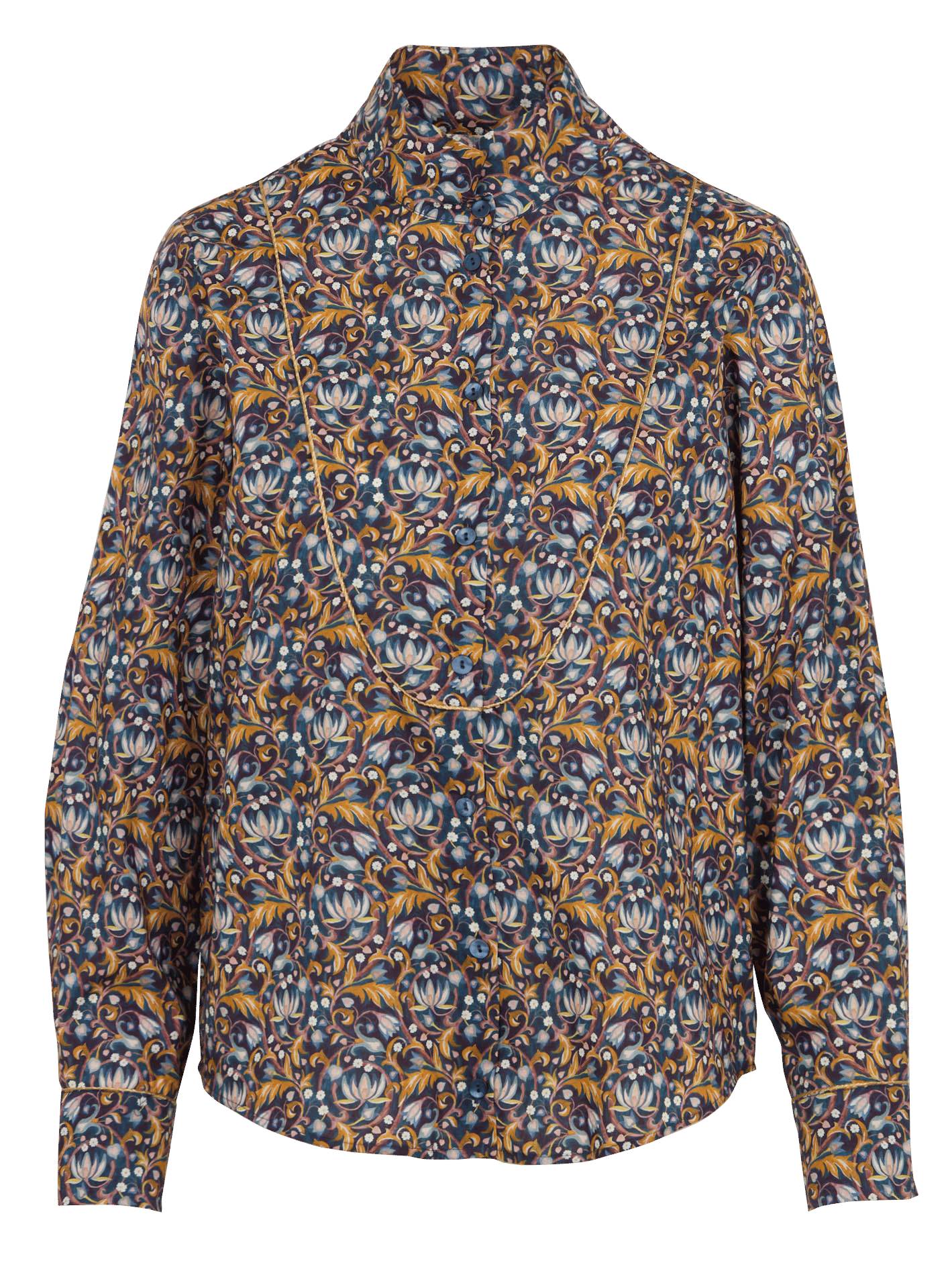 Rechte blouse met klassieke kraag en bloemenprint van katoen COTELAC Blauw